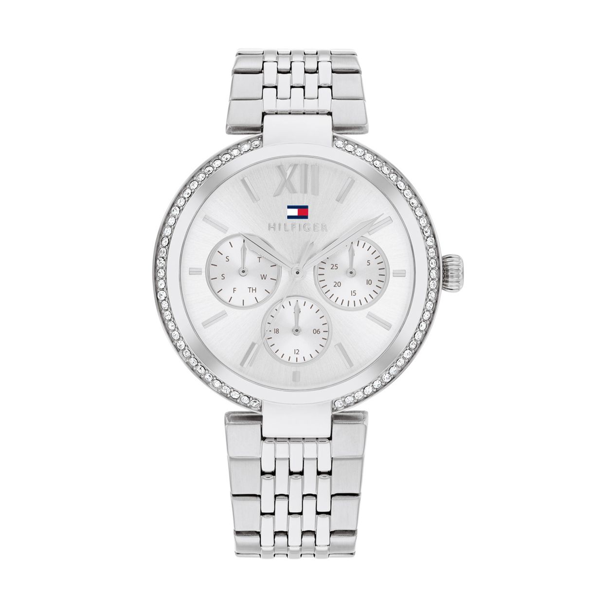 Tommy Hilfiger TH178695 Horloge Dames Staal Zilverkleurig 36mm
Dit specifieke horloge van Tommy Hilfiger uit de Sophia serie met artikelnr: TH1782695 is een sportief chique dameshorloge die niet in je collectie mag ontbreken. Het stalen dameshorloge heeft een ronde zilverkleurige kast met een bezel met een kristallen en een zilverkleurige sunray wijzerplaat met een dag,- datum en 24-uursaanduiding. Aan de kast zit een fijne zilverkleurige schakelband met een vouwsluiting. Het horloge heeft een mineraalglas, een doorsnee van 36mm en is 3ATM.  

Het merk:
Sinds de lancering van het merk in 1985 is Tommy Hilfiger wereldwijd bekend geworden als pionier van de klassieke Amerikaanse coole stijl. Geïnspireerd door de iconische popcultuur en het Amerikaanse erfgoed. De dames en herencollectie van dit seizoen bestaan uit minimalistische silhouetten en rustieke lederen details. De herenhorlogecollectie biedt iconische uurwerken met roestvrijstalen, lederen en siliconen banden.

Specificaties:
- Mineraalglas 
- Ronde kast 36mm
- Zilverkleurige horlogekast
- Zilverkleurige sunray wijzerplaat 
- Zilverkleurige schakelband 
- 3ATM
