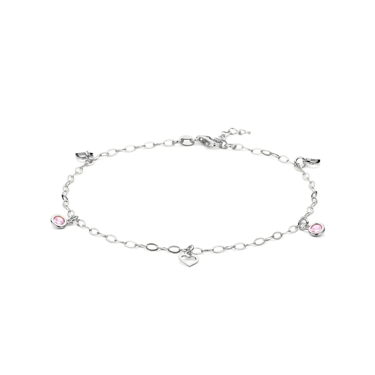 13.38944 Enkelbandje hart en roze zirkonia 24 + 2 cm