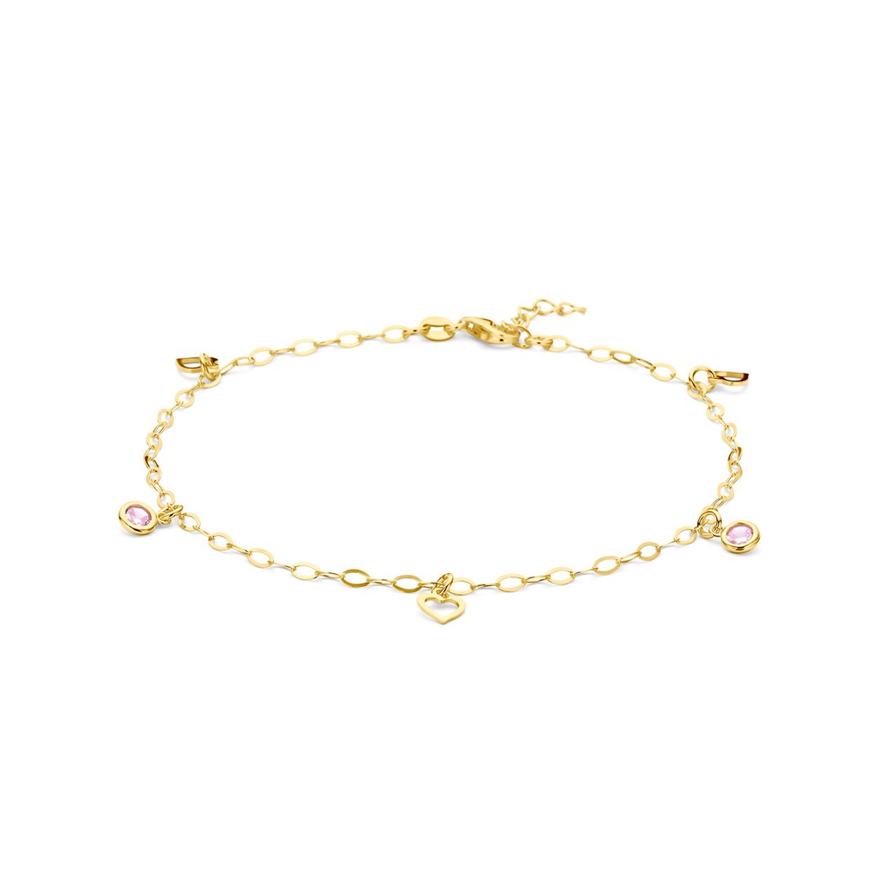 21.03676 Enkelbandje hart en roze zirkonia 24 + 2 cm 3 micron
