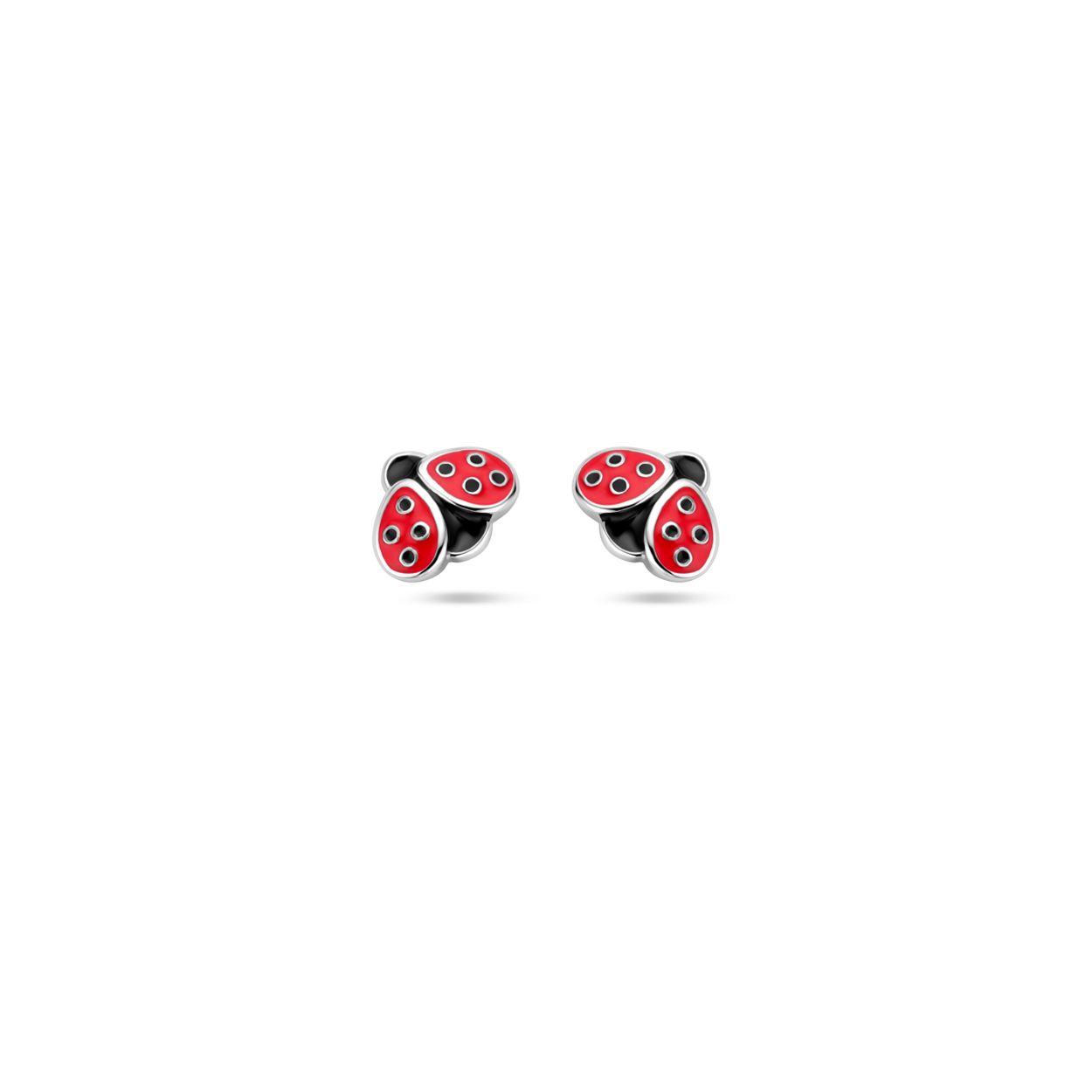 Gerhodineerd 925 zilveren oorknoppen uitgevoerd in de vorm van een lieveheersbeestje met rood en zwart emaille. De oorknoppen hebben een afmeting van 5x6mm.