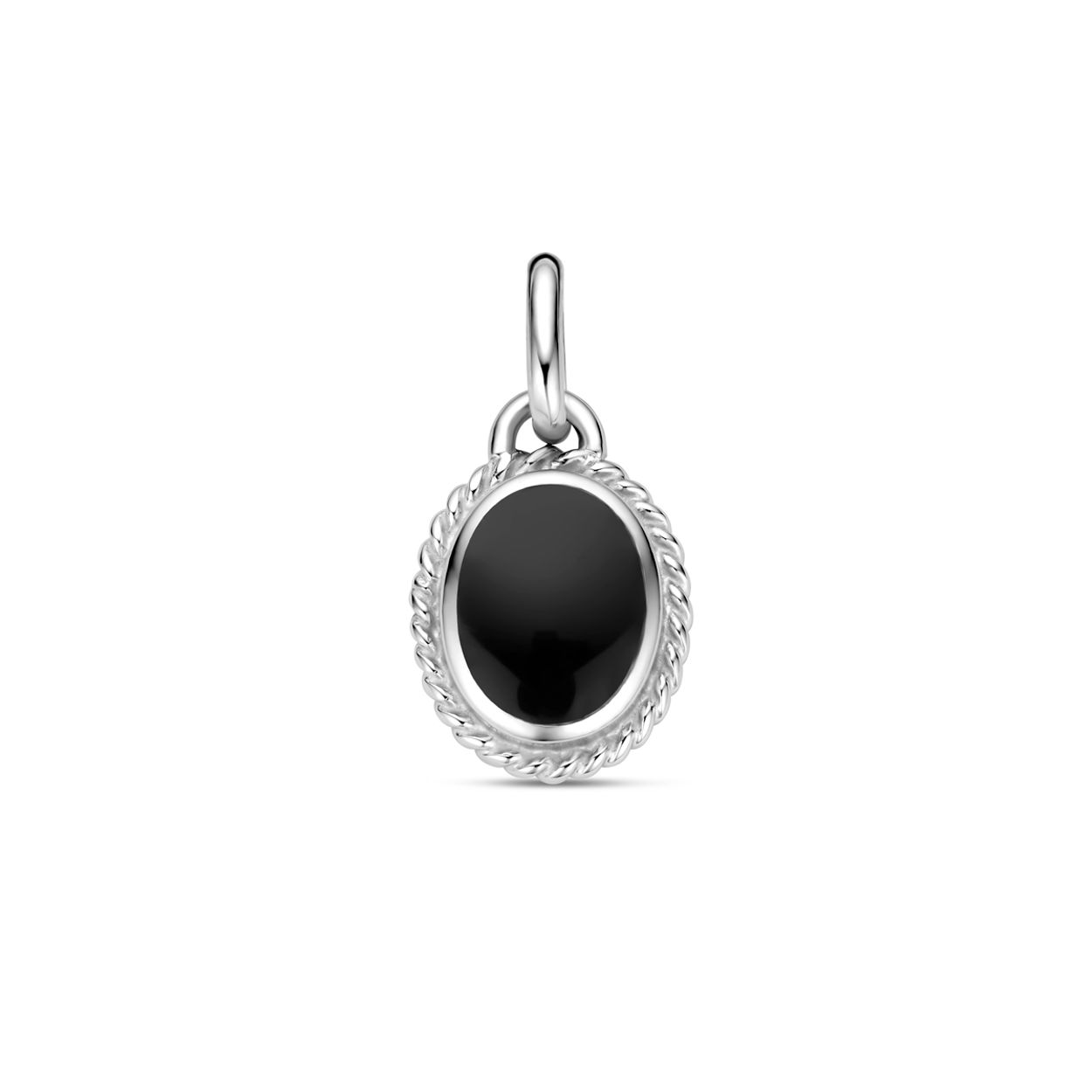 Gerhodineerd 925 zilveren hanger uitgevoerd met onyx. De hanger heeft een totale hoogte van 19mm en een breedte van 10mm.
