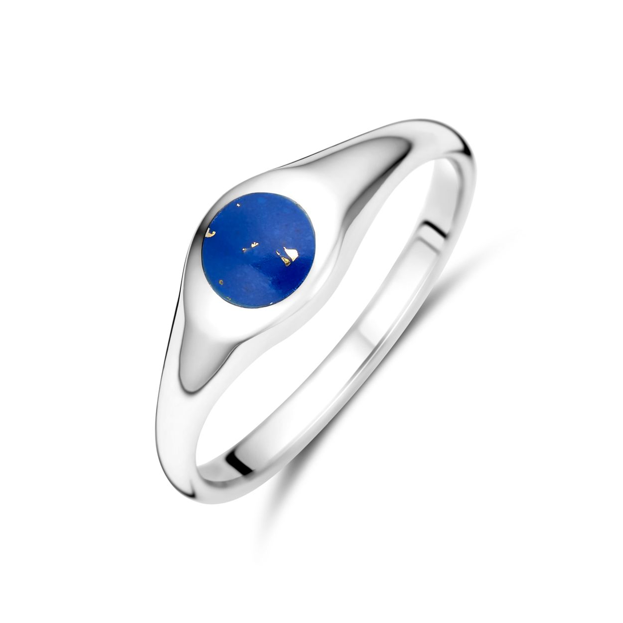 Gerhodineerd 925 zilveren ring uitgevoerd met lapis. De ring heeft een breedte van 6mm.