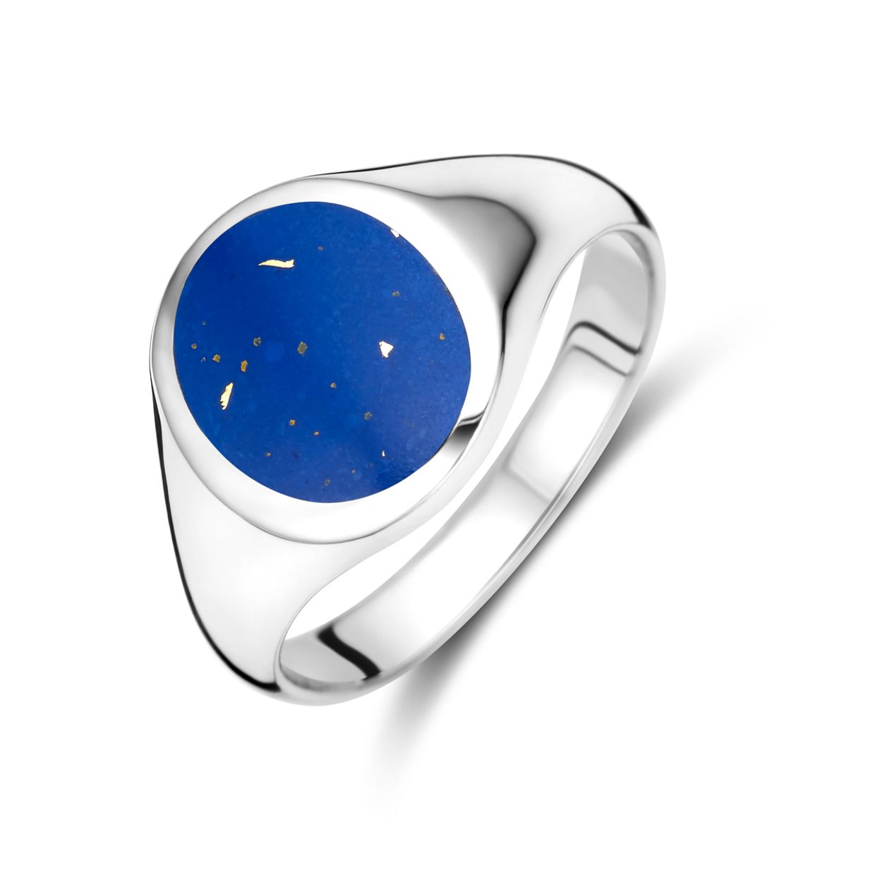 Gerhodineerd 925 zilveren ring uitgevoerd met lapis. De ring heeft een breedte van 11.5mm.