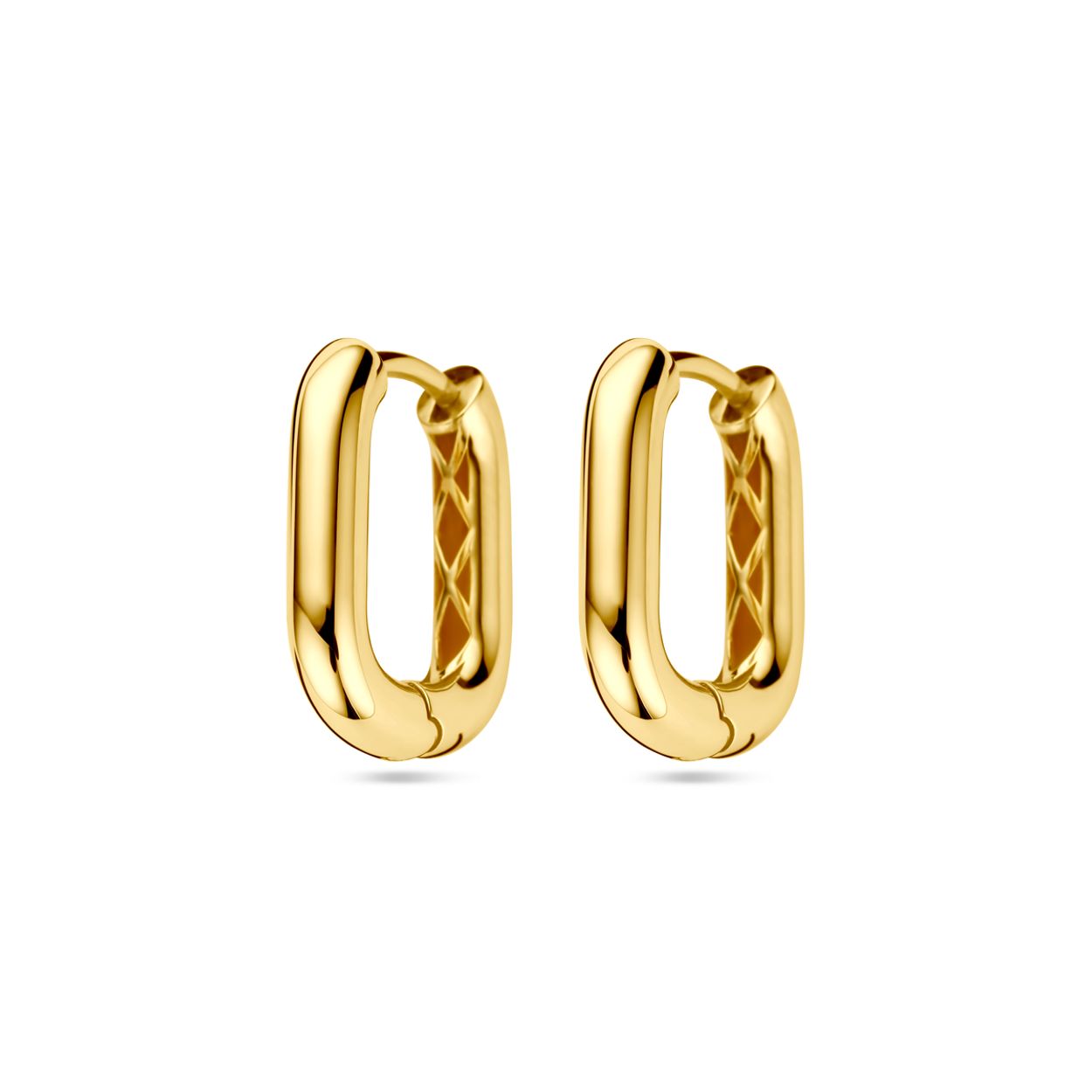 14k Geelgouden klapoorringen. De oorringen hebben een totale hoogte van 17mm.