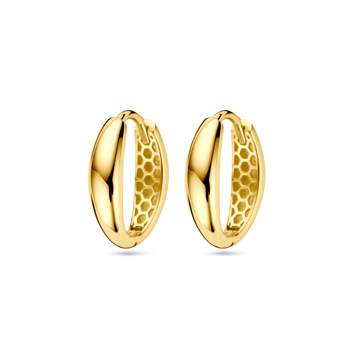 14k Geelgouden klapoorringen. De oorringen hebben een totale hoogte van 16mm.