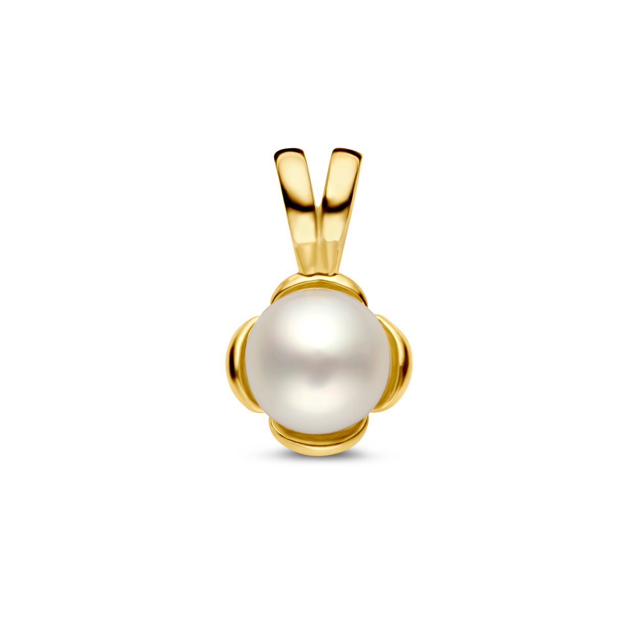 14k Geelgouden hanger uitgevoerd met een zoetwaterparel. 