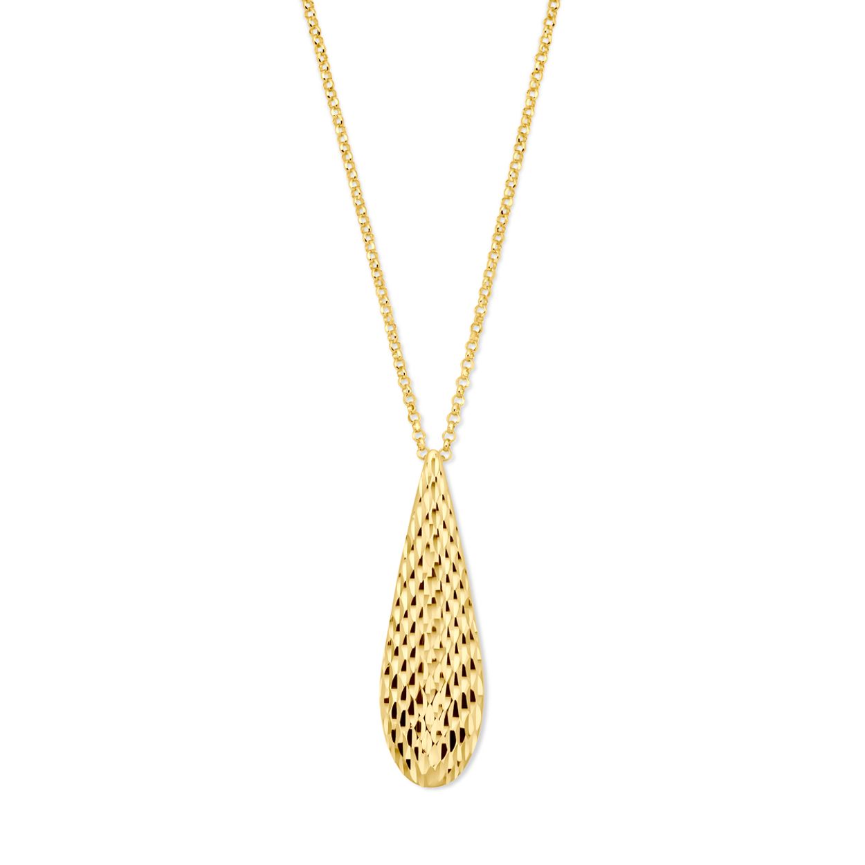 Geelgoud op 925 zilveren collier uitgevoerd met een druppel. Het collier heeft een draaglengte van 40cm en een extensie van 5cm. Het collier heeft een schakelbreedte van 1.7mm. Uitgevoerd met karabijnsluiting. Geen garantie op de plating.