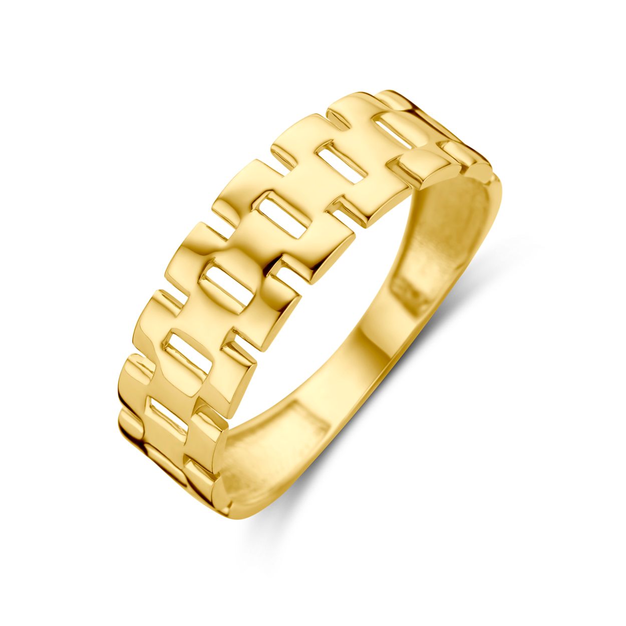 14k Geelgouden ring met een breedte van 5.5mm.