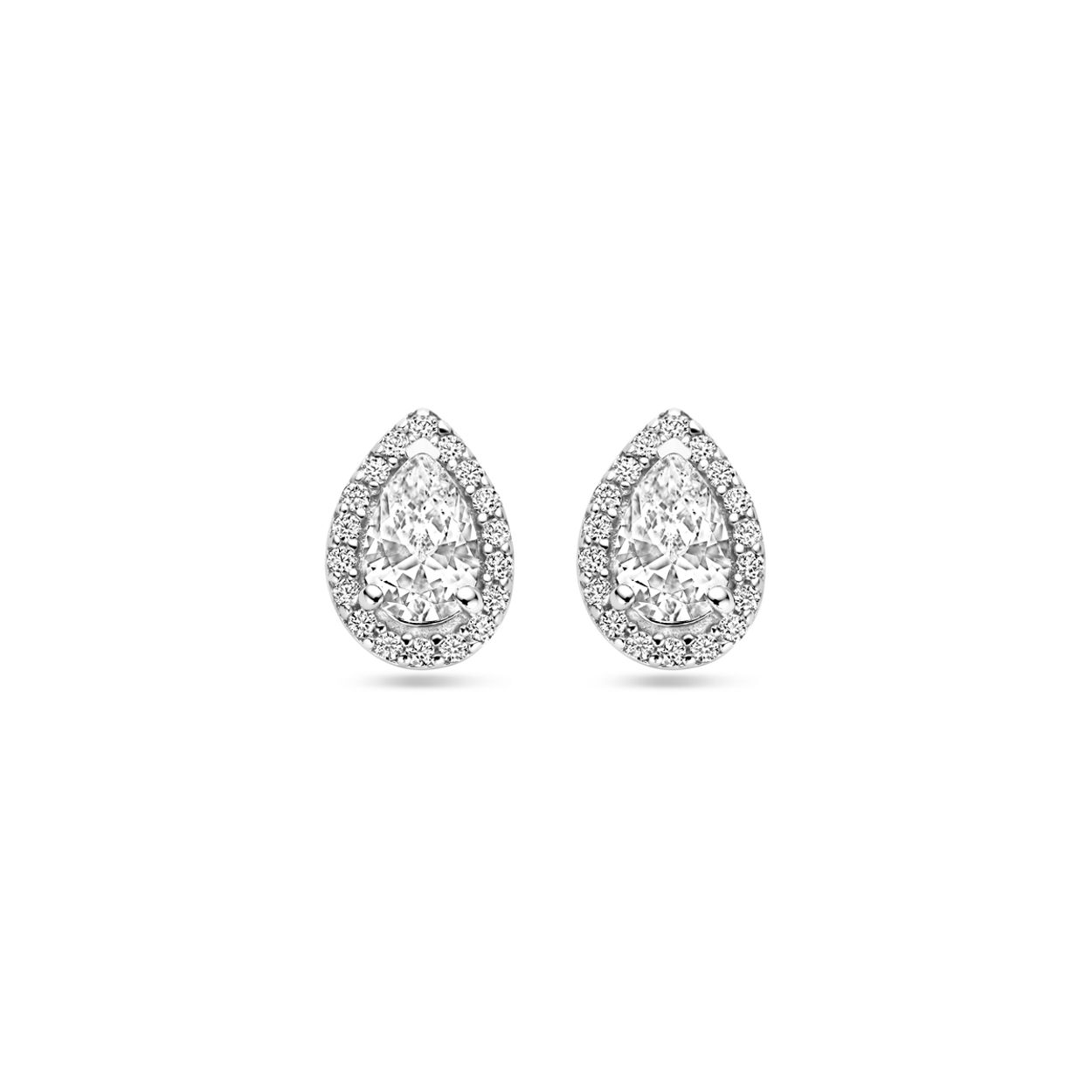 Gerhodineerd 925 zilveren oorknoppen uitgevoerd met zirkonia. De oorknoppen hebben een afmeting van 9.5x6.5mm.