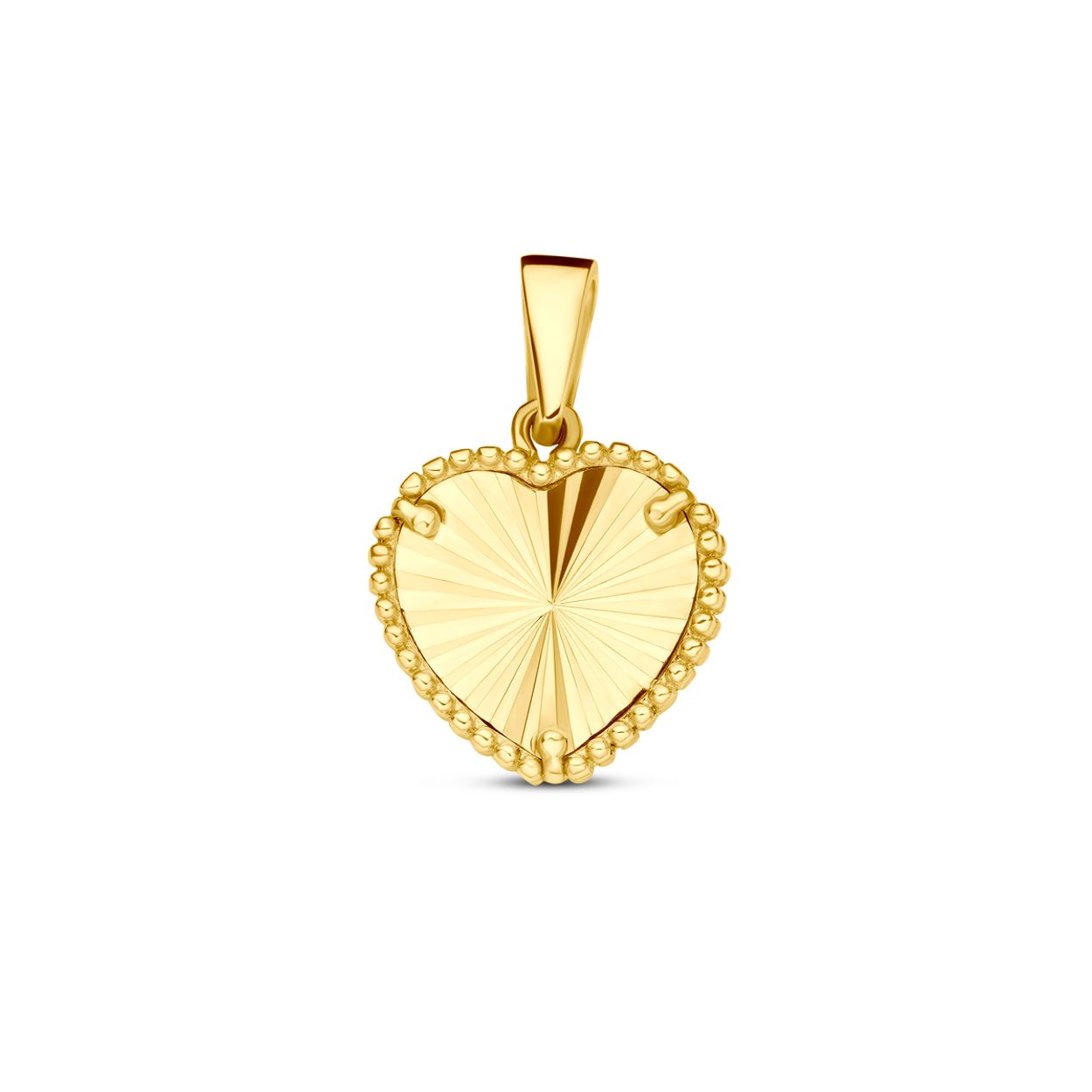 14k Geelgouden hanger uitgevoerd met een hart. De hanger heeft een totale hoogte van 16mm.