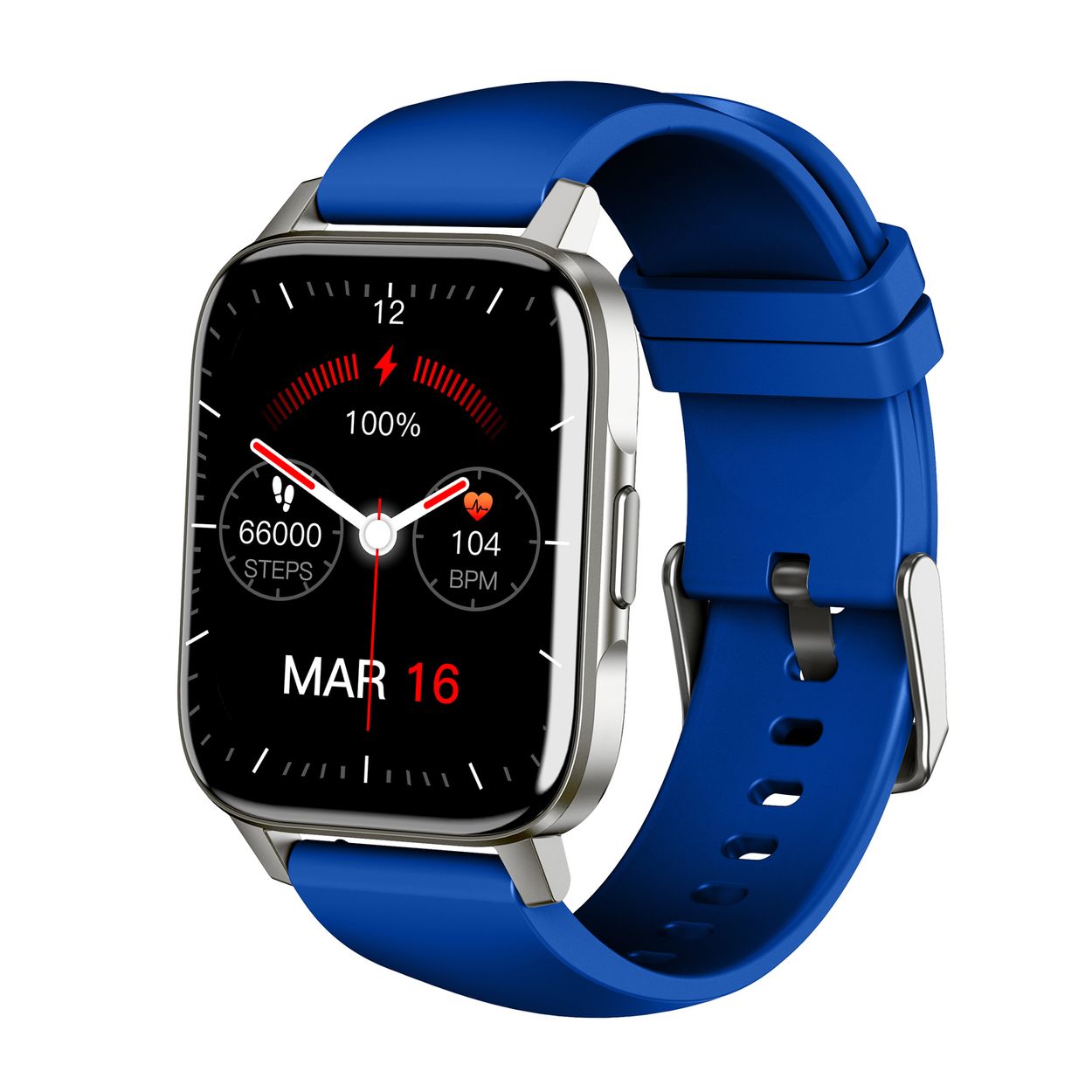 SMARTY2.0 Smartwatch Siliconen 44mm
Dit Smarty Smartwatch horloge met nr: SW078F is een stap in de toekomst. Door zijn Amoled scherm is het beeld vele malen scherper en intenser. De zilverkleurige kast is gemaakt van metaal met een gehard glas. Aan de kast zit een blauwe siliconen band met een gespsluiting. Het ronde horloge heeft een afmeting van 44 x 38mm en is spatwaterdicht. Deze smartwatch is sportief, stijlvol, maar zeker gebruiksvriendelijk. Om door apps, berichten en tekst te bladeren hoeft je alleen maar op het glas te tikken of de knop te gebruiken.

Merk:
SMARTY2.0
Smartwatches verbinden je met de wereld. 
SMARTY2.0 biedt een brede keuze aan vormen en functionaliteiten. Een ronde of rechthoekige smartwatch? Eentje voor de smalle pols? Een ladies watch of een kids watch?  SMARTY2.0 heeft het allemaal.
De keuze qua functionaliteiten is onuitputtelijk: bluetooth bellen, stappenteller, hartslag- en bloeddrukmeter,  meerdere verschillende sporttrackers, menstruatie en ovulatie herinneringen, ingebouwde GPS, vind mijn smartphone en heel veel meer. Maak je eigen keuze.
Iedere SMARTY werkt zowel met iOS als met Android en is moeiteloos via een QR-code te koppelen met iedere mobiele telefoon. Misschien wel dÃ© makkelijkste smartwatch voor iedereen.
SMARTY2.0 staat voor hoge kwaliteit in een betaalbaar prijssegment: â¬ 79 - â¬ 199.

Highlights:
- Geschikt voor Android en iOS  
- De Smartwatch heeft Bluetooth call 
- Hoge batterij efficientie
- 24 uur hartritme meting
- Bevat smart music
- Door de verschillende meters en tellers is het mogelijk om onder andere de hartslag, stappen, snelheid, slaap, luchtdruk, stress, hoogte- en diepte te meten
- D.m.v. de ingebouwde GPS, is het mogelijk om offline te navigeren en achteraf je route terug te kijken (zonder dat de telefoon in de buurt is)
- Stof,- Waterdichtheid: IP68