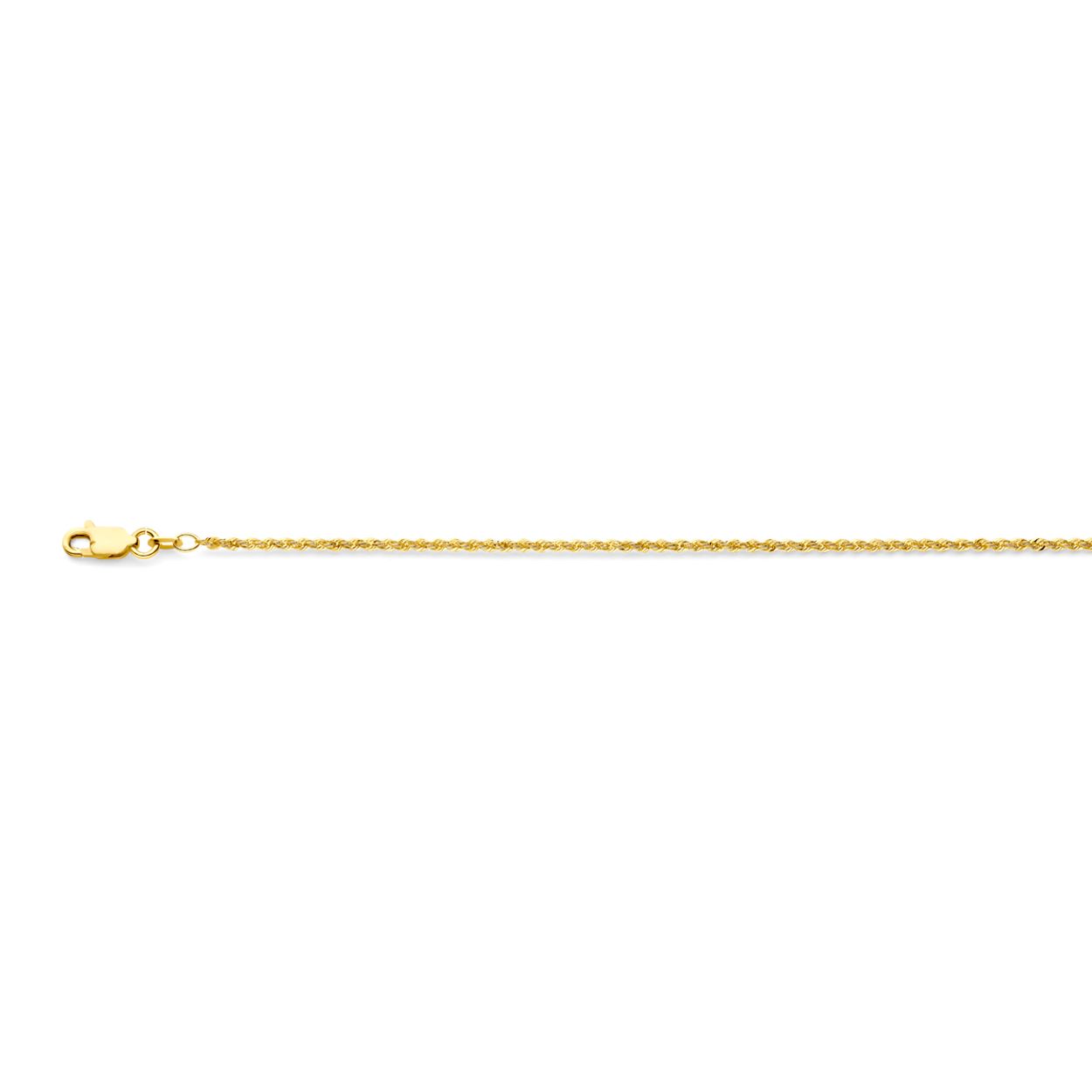 14k Geelgouden lengteartikel met een schakelbreedte van 1.7mm. Uitgevoerd met een karabijn sluiting.