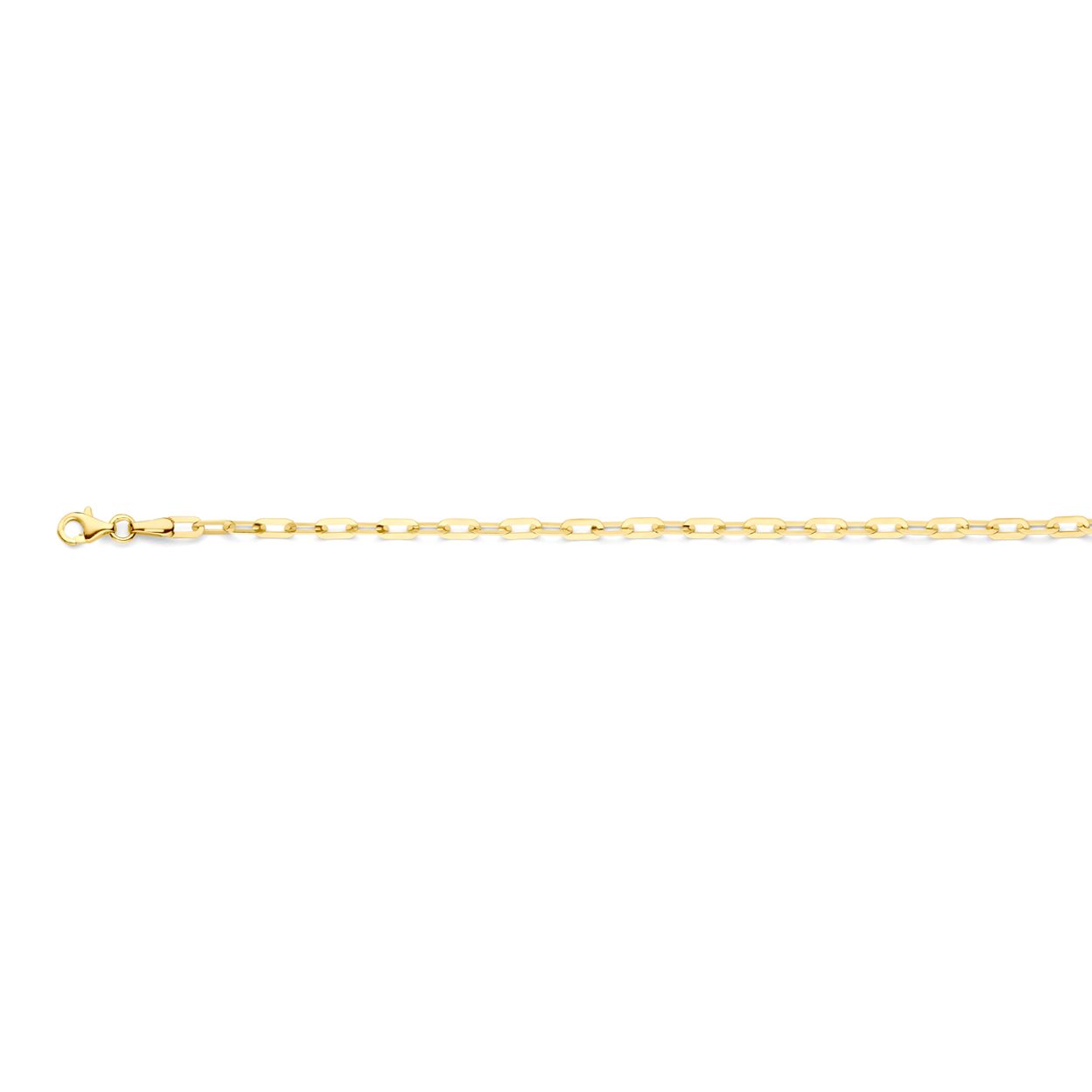 14k Geelgouden armband uitgevoerd met paperclip schakel. De armband heeft een draaglengte van 18.5cm en een schakelbreedte van 3mm. Uitgevoerd met karabijnsluiting.