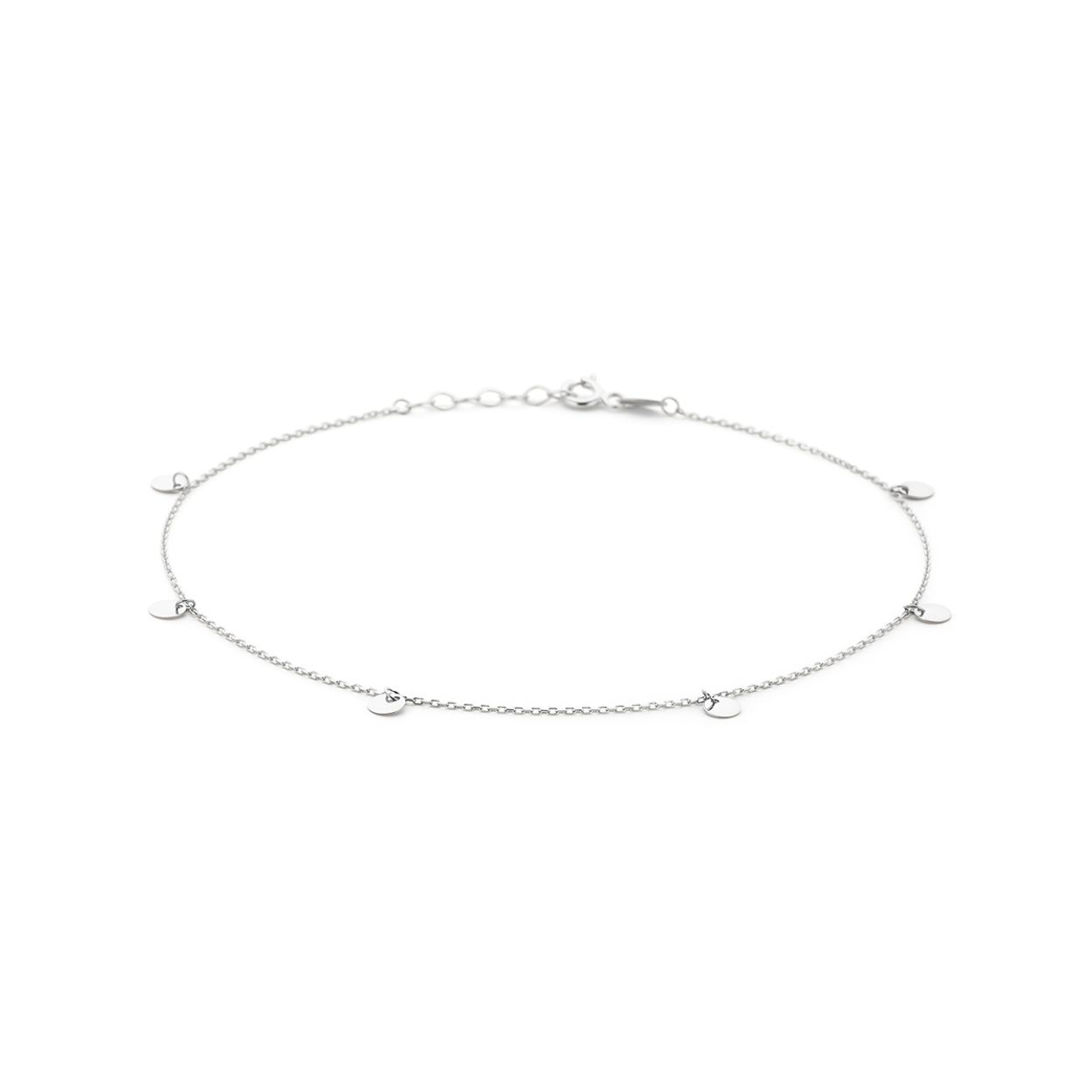 Gerhodineerd 925 zilveren enkelbandje uitgevoerd met rondjes en een karabijn sluiting. Het enkelbandje heeft een draaglengte van 24cm met een extensie van 2cm. De rondjes hebben een diameter van 4mm. De schakelbreedte is 1mm.