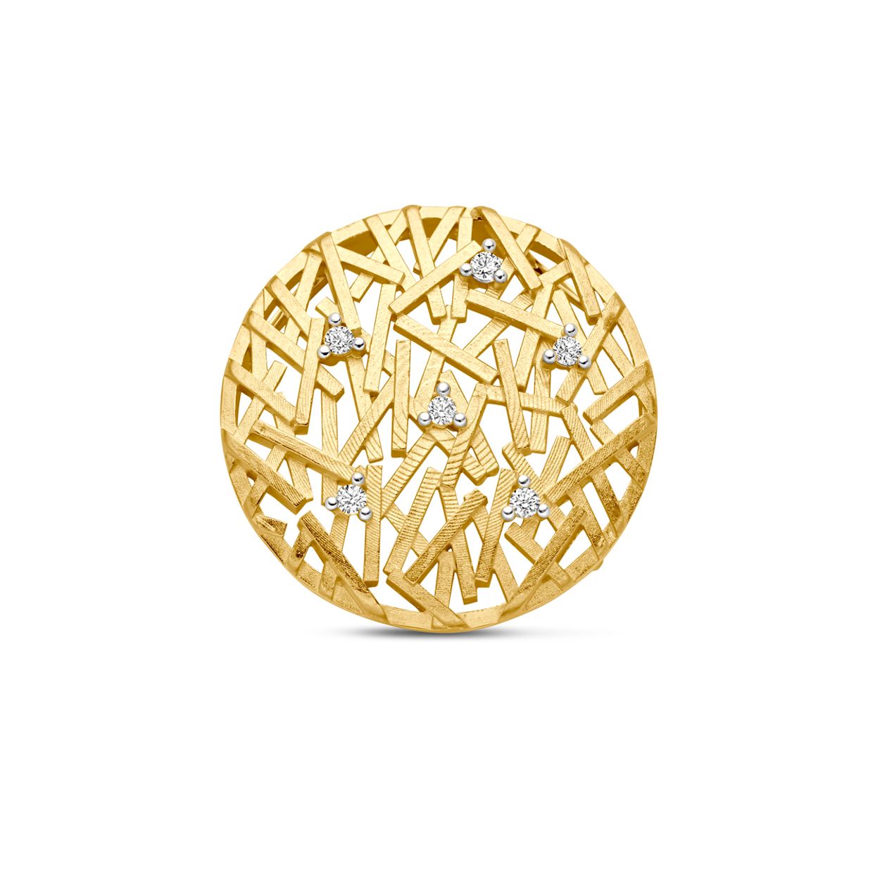 14k Geelgouden hanger uitgevoerd met diamant. De hanger heeft een diameter van 21.5mm. Het diamantgewicht is 0.075ct.