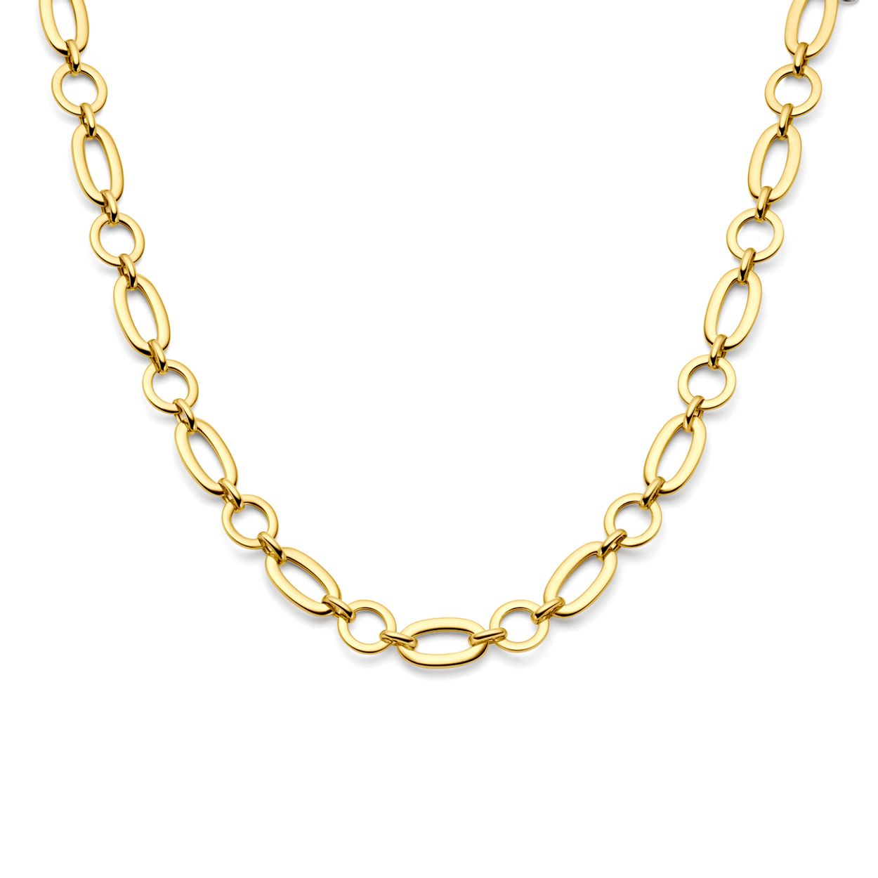 14k Geelgouden collier met een draaglengte van 42cm met 3cm extensie. Uitgevoerd met karabijnsluiting.