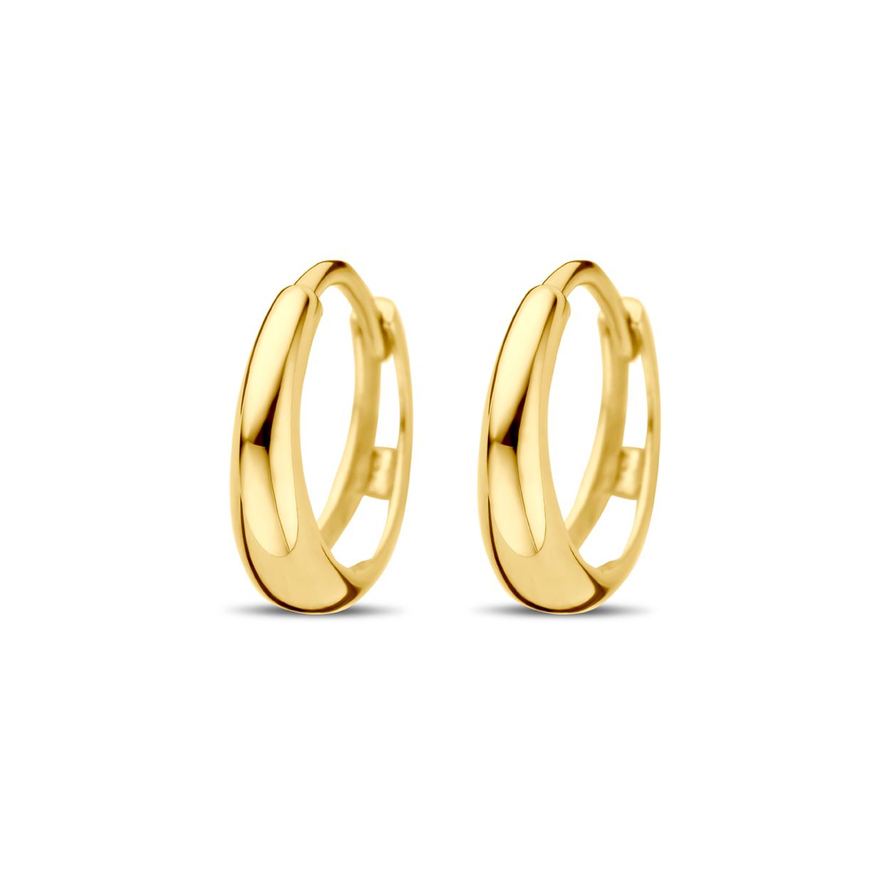 14k Geelgouden klapoorringen. De oorringen hebben een diameter van 12.5mm.