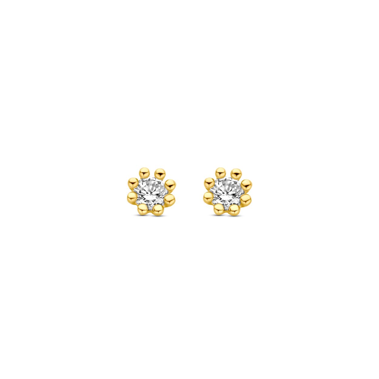 14k Geelgouden oorknoppen uitgevoerd met zirkonia. De oorknoppen hebben een diameter van 3.5mm.