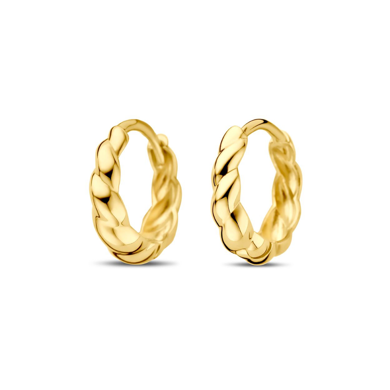 14k Geelgouden klapoorringen. De oorringen hebben een diameter van 13mm.