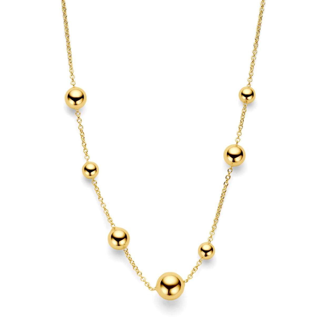 14k Geelgouden collier uitgevoerd met bolletjes. Het collier heeft een schakelbreedte van 1.7mm. Uitgevoerd met karabijnsluiting.
