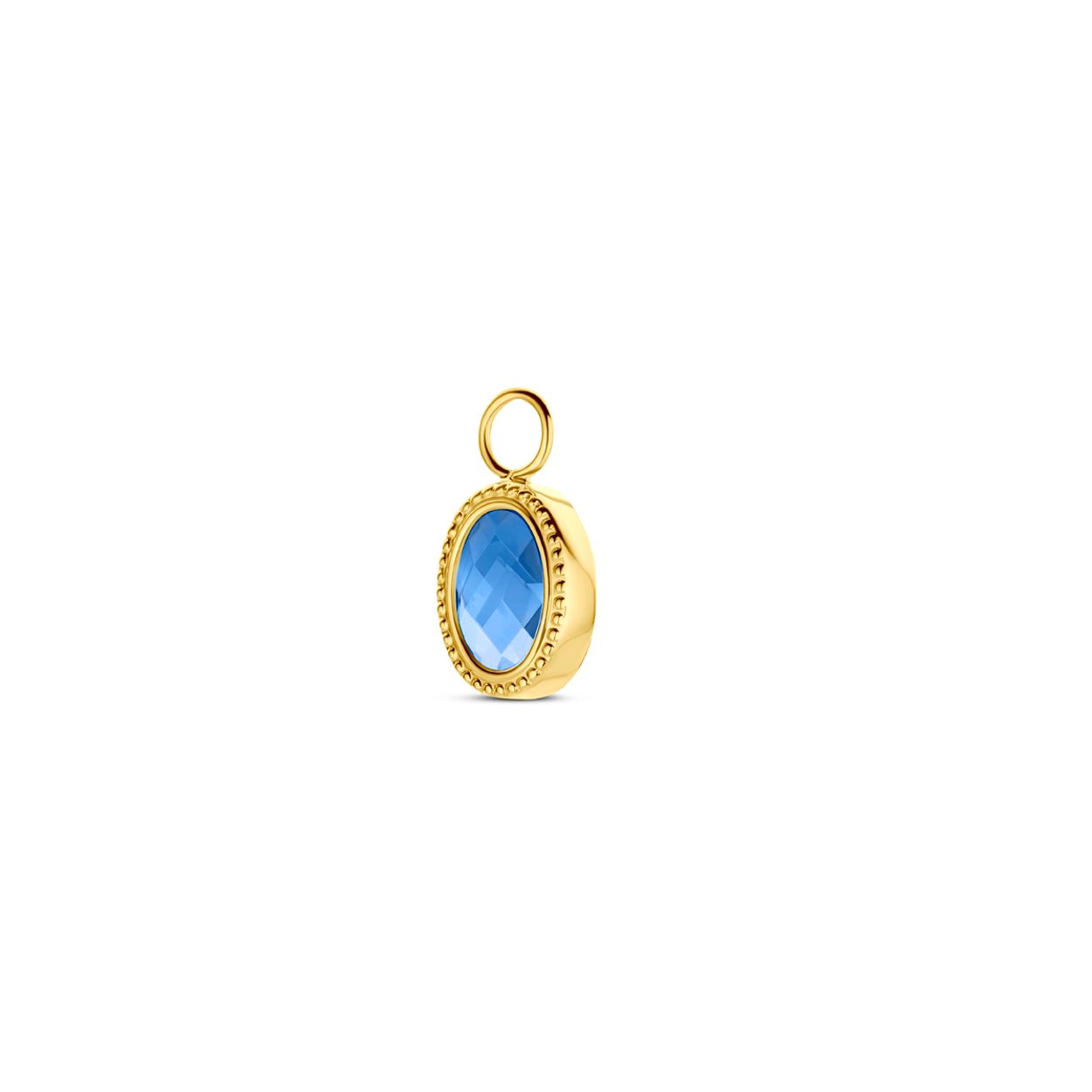 14k Geelgouden oorringhanger met london blue topaas steen. 