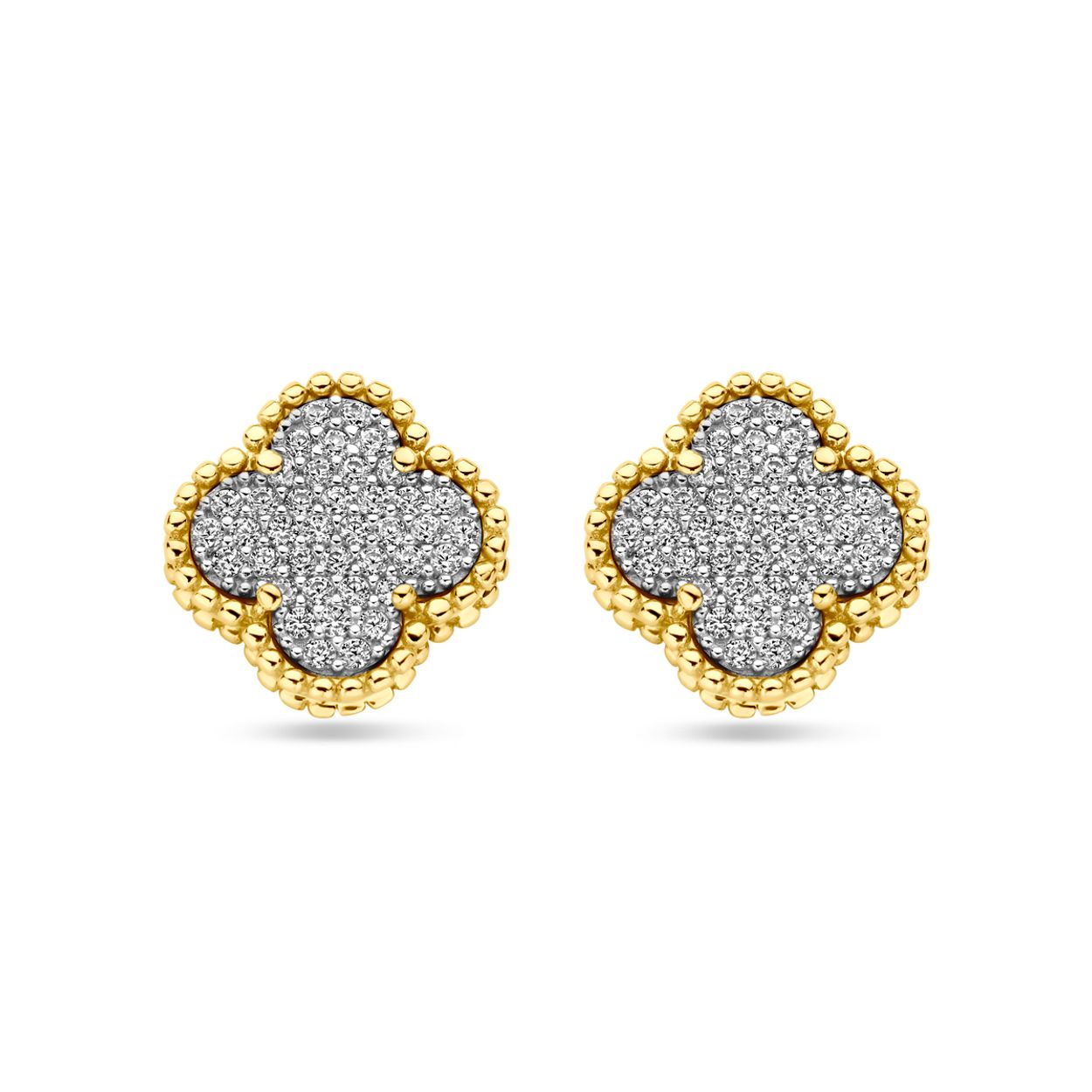14k Geelgouden oorknoppen uitgevoerd met zirkonia. De oorknoppen hebben een diameter van 12mm.