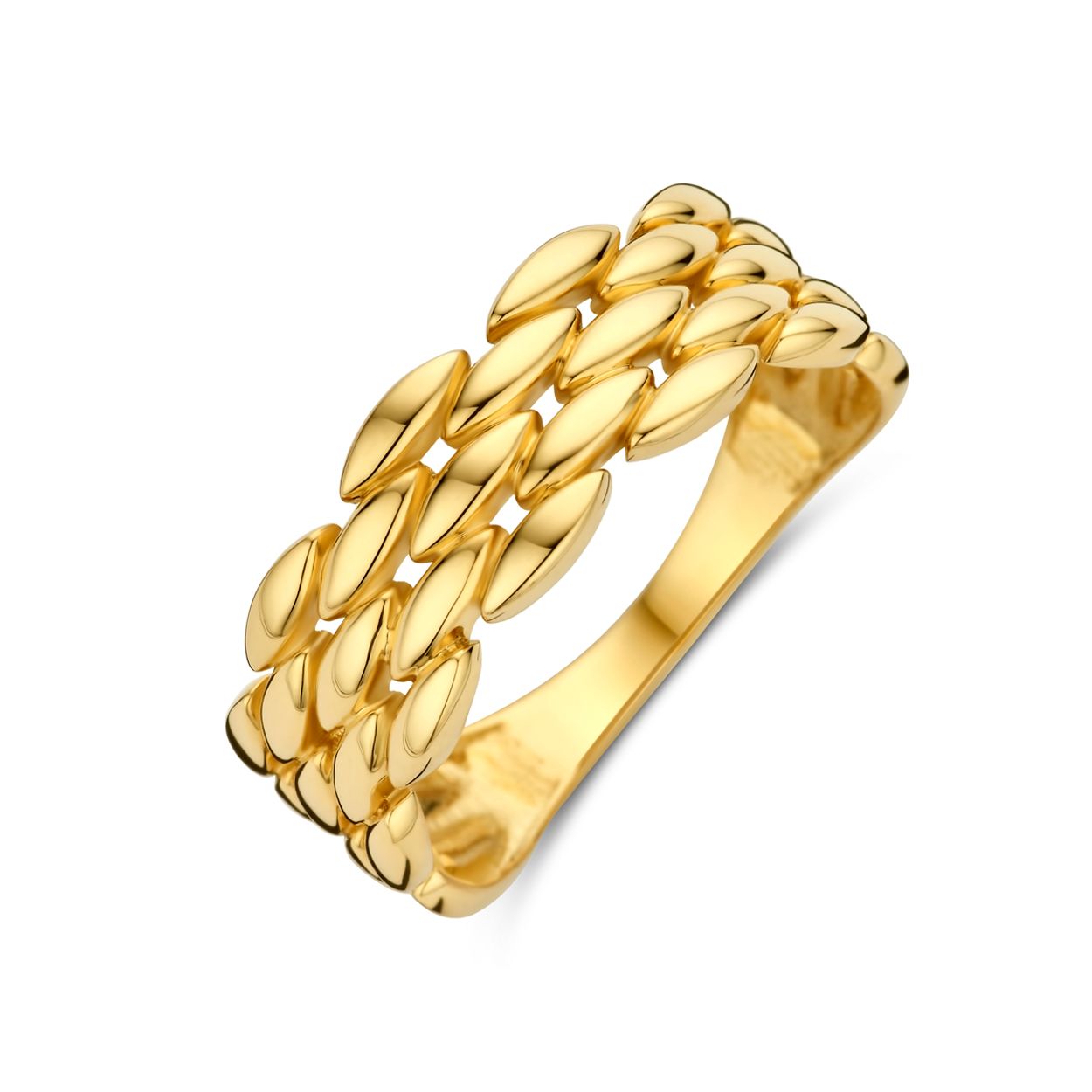 14k Geelgouden ring met een breedte van 6.5mm.