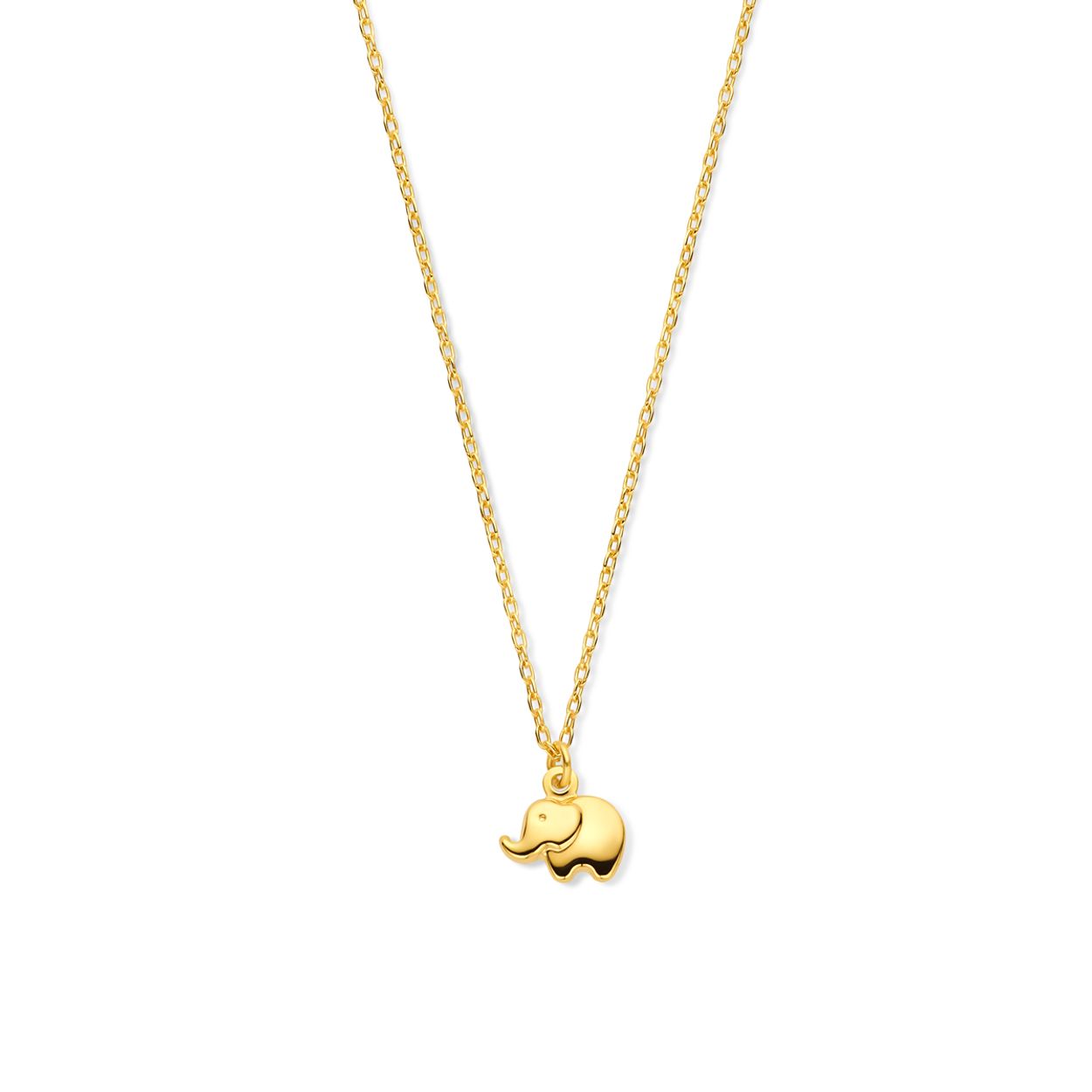 14k Geelgouden collier uitgevoerd met een olifant. Het collier heeft een draaglengte van 36cm met 2 + 2cm extensies. Uitgevoerd met een veerring.