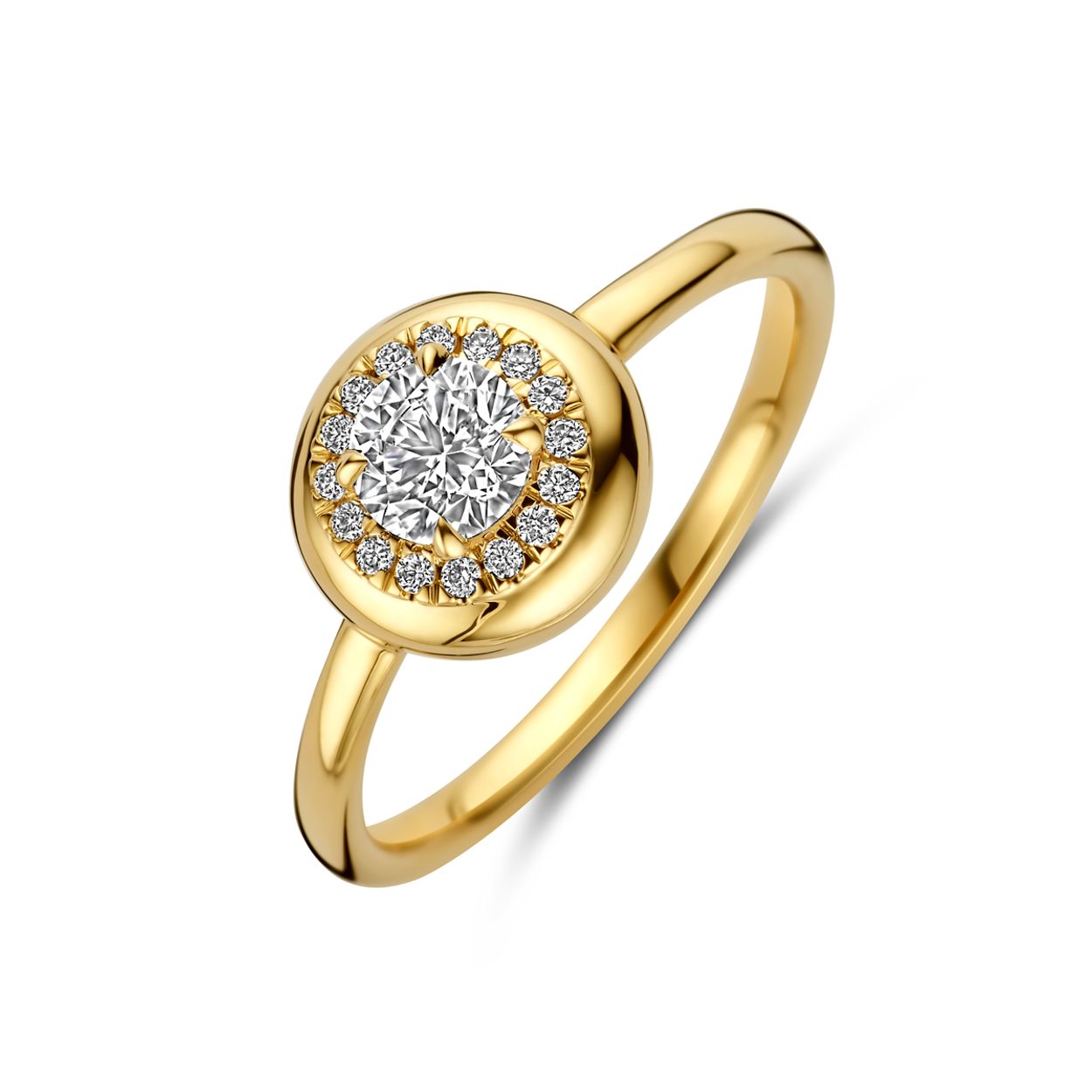 14k Geelgouden ring uitgevoerd met lab grown diamant. De ring heeft een breedte van ..mm. Het totale diamantgewicht is 0.49ct.