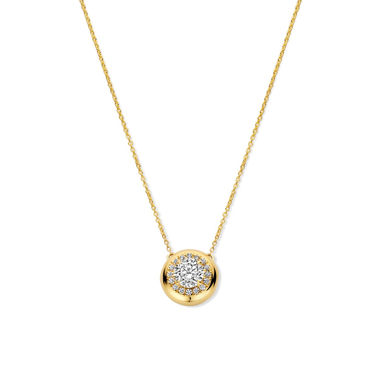 14k Geelgouden collier uitgevoerd met lab grown diamant. Het totale diamantgewicht is 0.495ct.
