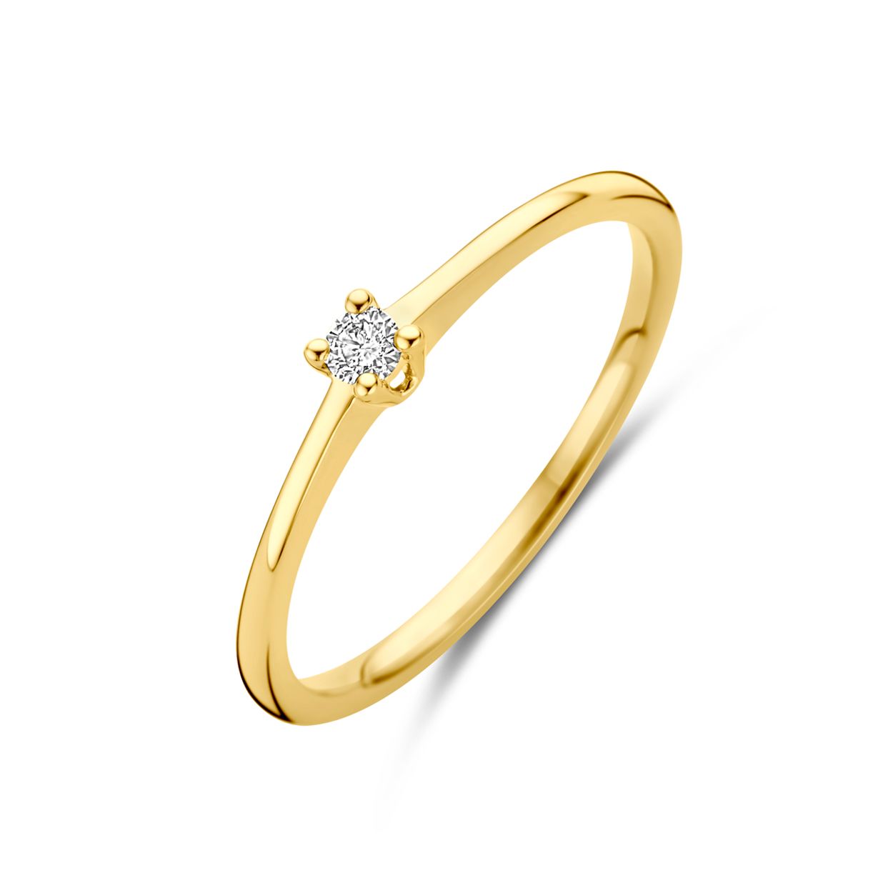 14k Geelgouden ring uitgevoerd met diamant. De ring heeft een breedte van 2.75mm. Het totale diamantgewicht is 0.05ct.