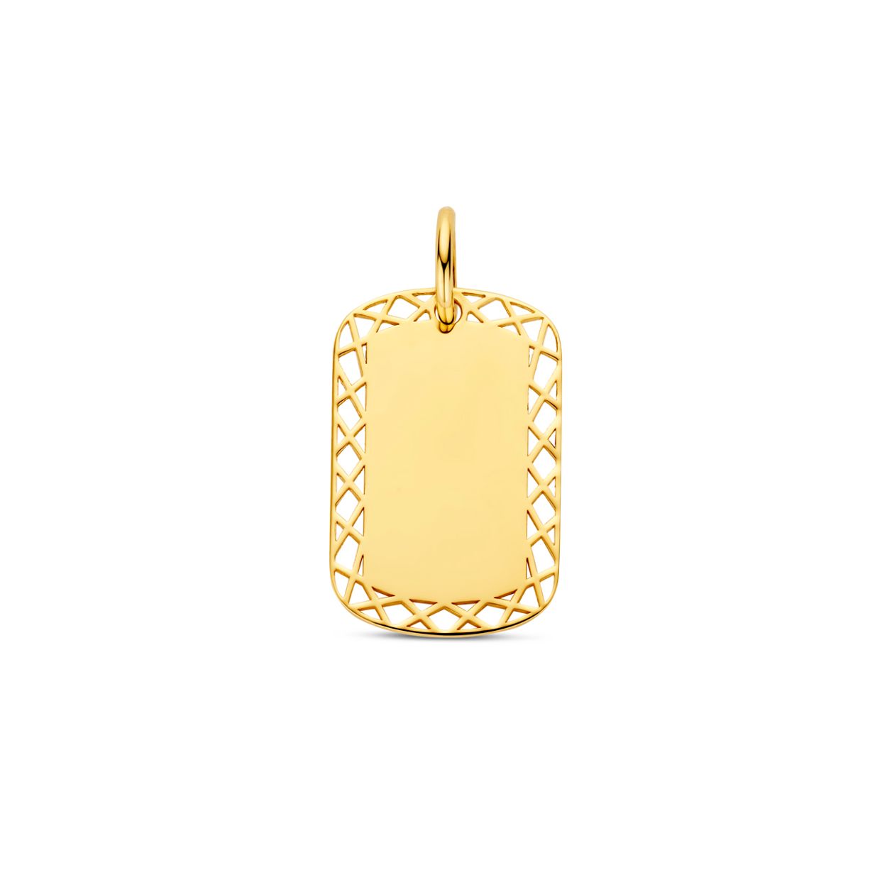 14k Geelgouden graveerhanger met een totale hoogte van 24mm.