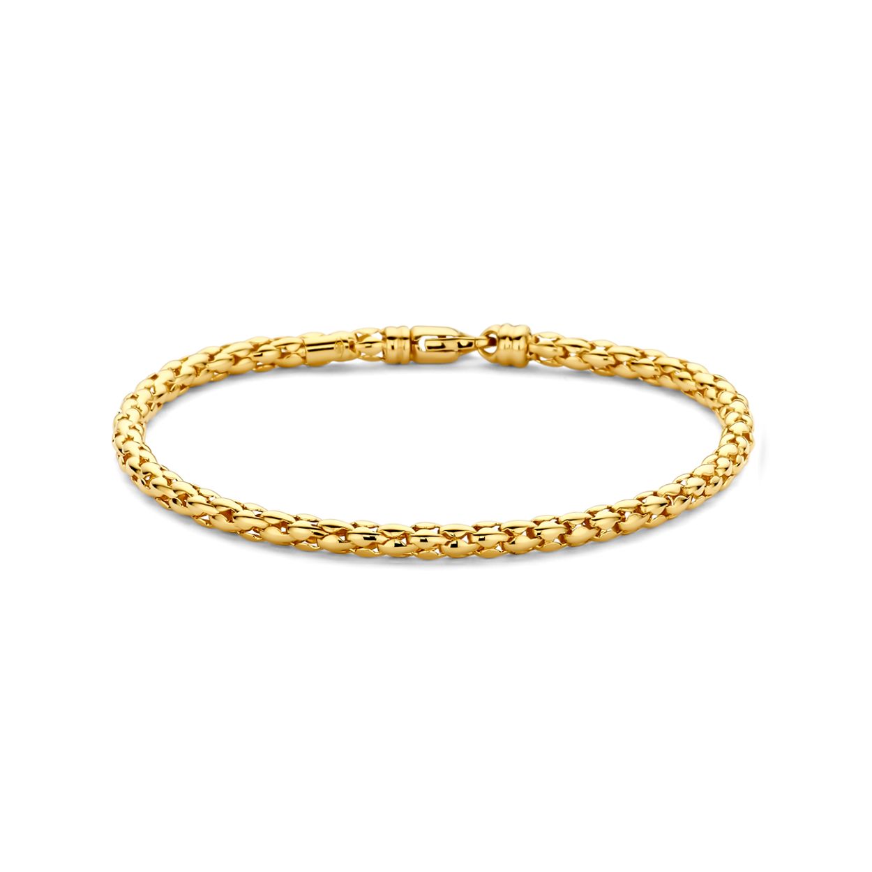 14k Geelgouden armband met een draaglengte van 19cm. De armband heeft een schakelbreedte van 3.5mm. Uitgevoerd met een karabijnslot.