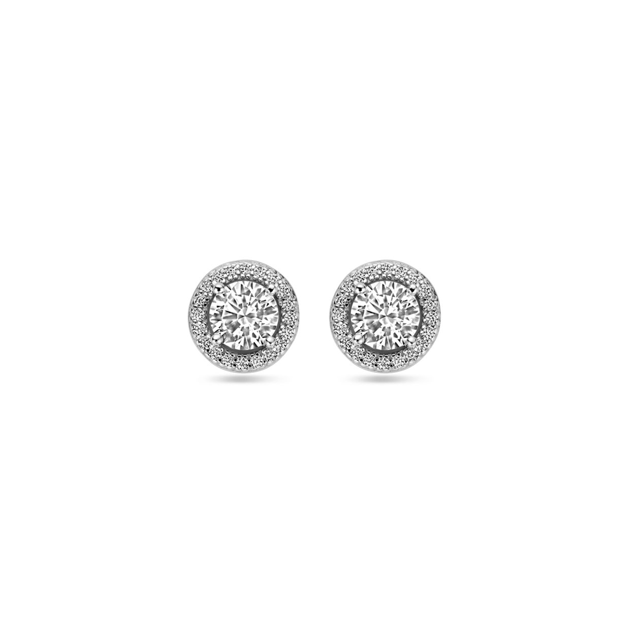 Gerhodineerd 925 zilveren oorknoppen uitgevoerd met zirkonia. De oorknoppen hebben een diameter van 9mm.