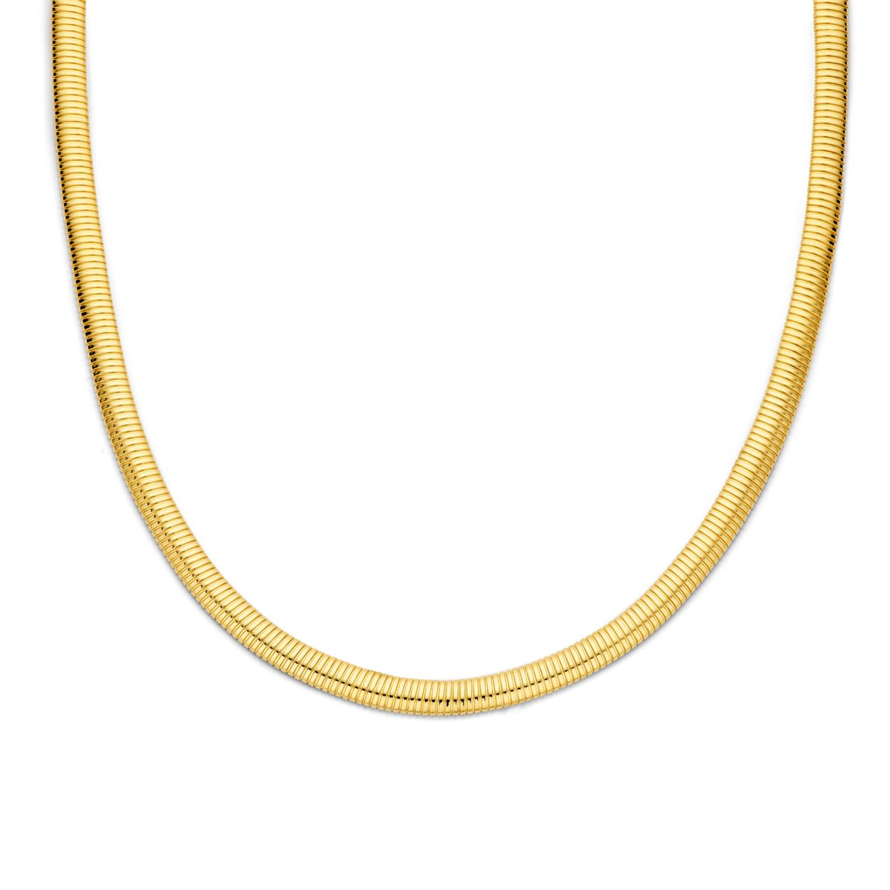 14k Geelgouden collier uitgevoerd met een omega schakel van 8mm. Het collier heeft een draaglengte van 42cm.