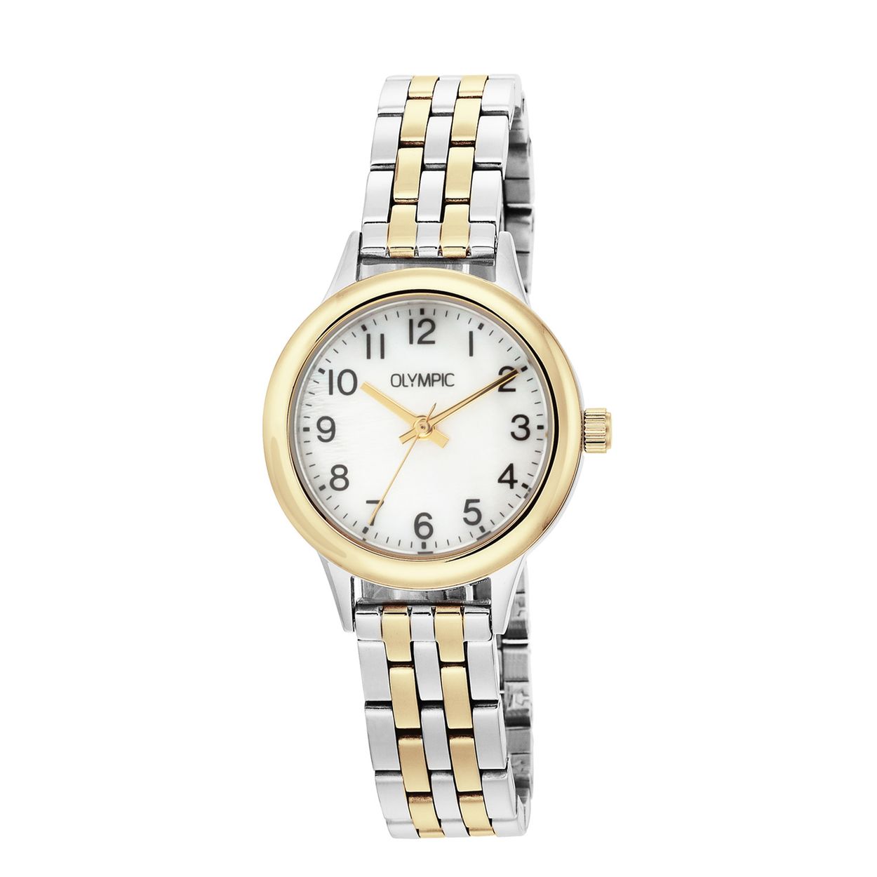 Olympic OL80DSS003B Yara Horloge Staal 28mm 
Dit unieke Olympic horloge met artikelnummer: OL80DSS003B is een dameshorloge met een chique uitstraling. Het horloge heeft een ronde stalen kast met een goudkleurige bezel, een parelmoer wijzerplaat met cijfers. Aan de kast zit een stalen fijne bicolor schakelband met vouwsluiting. Het horloge heeft een mineraalglas, een doorsnee van 28mm en is 5ATM.

Het merk:
Een mooi horloge hoeft niet duur te zijn! Het Nederlandse horlogemerk Olympic levert stoere chronografen, slimline series, digitale uurwerken en elegante dameshorloges. De prijs-kwaliteitverhouding staat bij Olympic hoog in het vaandel met prijzen die uiteenlopen van € 34,95 tot en met € 159,00.

100% Nederlands ontwerp, waterdicht en standaard 3 jaar fabrieksgarantie.

Specificaties:
- Ronde kast Ø 28mm
- Stalen horlogekast
- Parelmoer wijzerplaat
- Stalen schakelband
- 5ATM 
- Standaard 3 jaar fabrieksgarantie
- Mineraalglas
