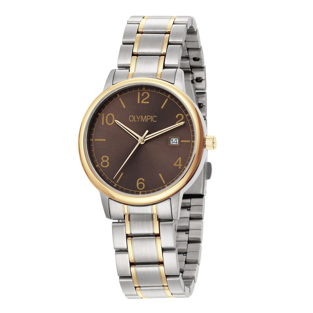 Olympic OL80HSS001B Henri Horloge Staal 37mm 
Dit unieke Olympic horloge met artikelnummer: OL80HSS001B is een herenhorloge met een classic sportieve uitstraling. Het horloge heeft een ronde stalen kast met een bruine wijzerplaat, een goudkleurige bezel en een datum. Aan de kast zit een stalen bicolor schakelband met vouwsluiting. Het horloge heeft een mineraalglas, een doorsnee van 37mm en is 5ATM.

Het merk:
Een mooi horloge hoeft niet duur te zijn! Het Nederlandse horlogemerk Olympic levert stoere chronografen, slimline series, digitale uurwerken en elegante dameshorloges. De prijs-kwaliteitverhouding staat bij Olympic hoog in het vaandel met prijzen die uiteenlopen van € 34,95 tot en met € 159,00.

100% Nederlands ontwerp, waterdicht en standaard 3 jaar fabrieksgarantie.

Specificaties:
- Ronde kast Ø 37mm
- Stalen horlogekast
- Bruine wijzerplaat
- Stalen schakelband
- 5ATM 
- Standaard 3 jaar fabrieksgarantie
- Mineraalglas