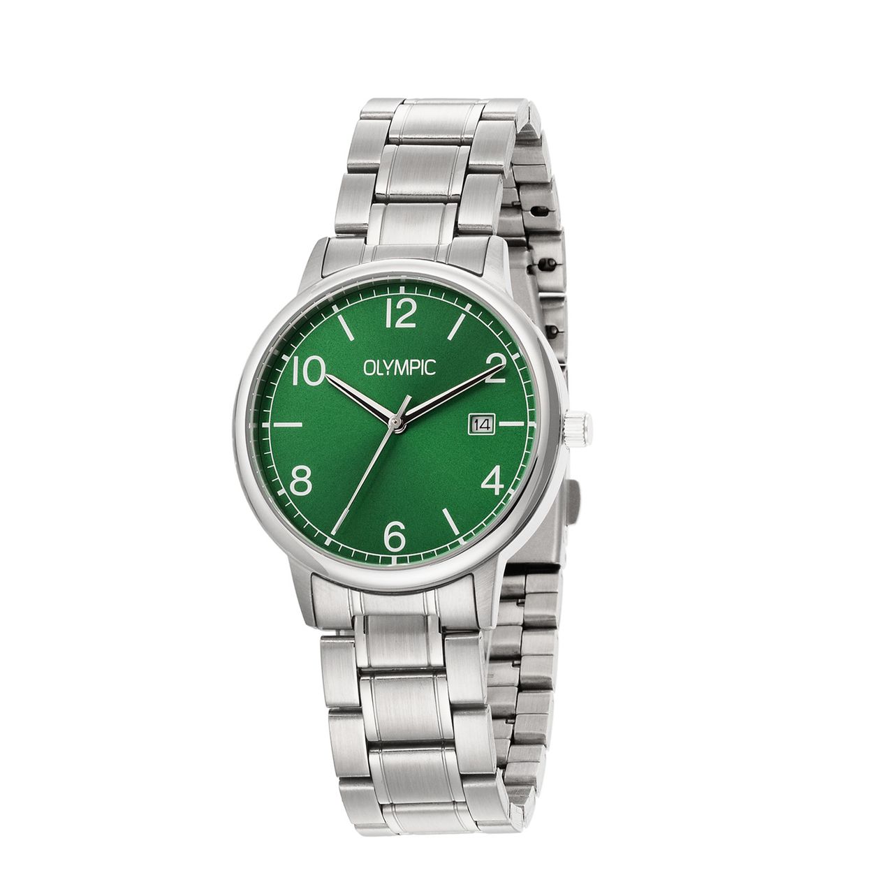 Olympic OL80HSS003 Henri Horloge Staal 37mm 
Dit unieke Olympic horloge met artikelnummer: OL80HSS003 is een herenhorloge met een classic sportieve uitstraling. Het horloge heeft een ronde stalen kast met een groene wijzerplaat met een datum. Aan de kast zit een stalen schakelband met vouwsluiting. Het horloge heeft een mineraalglas, een doorsnee van 37mm en is 5ATM.

Het merk:
Een mooi horloge hoeft niet duur te zijn! Het Nederlandse horlogemerk Olympic levert stoere chronografen, slimline series, digitale uurwerken en elegante dameshorloges. De prijs-kwaliteitverhouding staat bij Olympic hoog in het vaandel met prijzen die uiteenlopen van € 34,95 tot en met € 159,00.

100% Nederlands ontwerp, waterdicht en standaard 3 jaar fabrieksgarantie.

Specificaties:
- Ronde kast Ø 37mm
- Stalen horlogekast
- Groene wijzerplaat
- Stalen schakelband
- 5ATM 
- Standaard 3 jaar fabrieksgarantie
- Mineraalglas