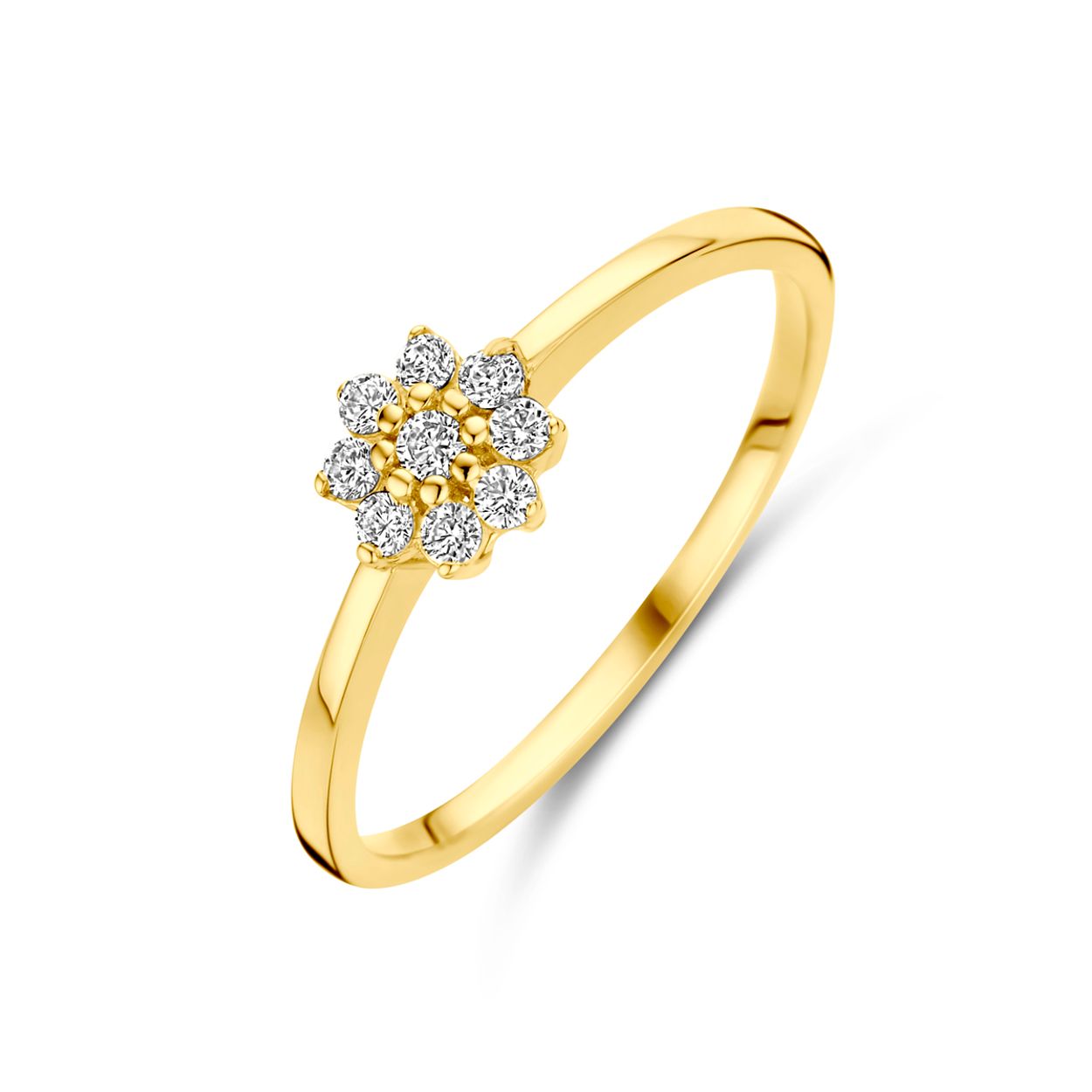 Huiscollectie 14krt Geelgouden ring uitgevoerd met zirkonia. De ring heeft een breedte van 6mm.