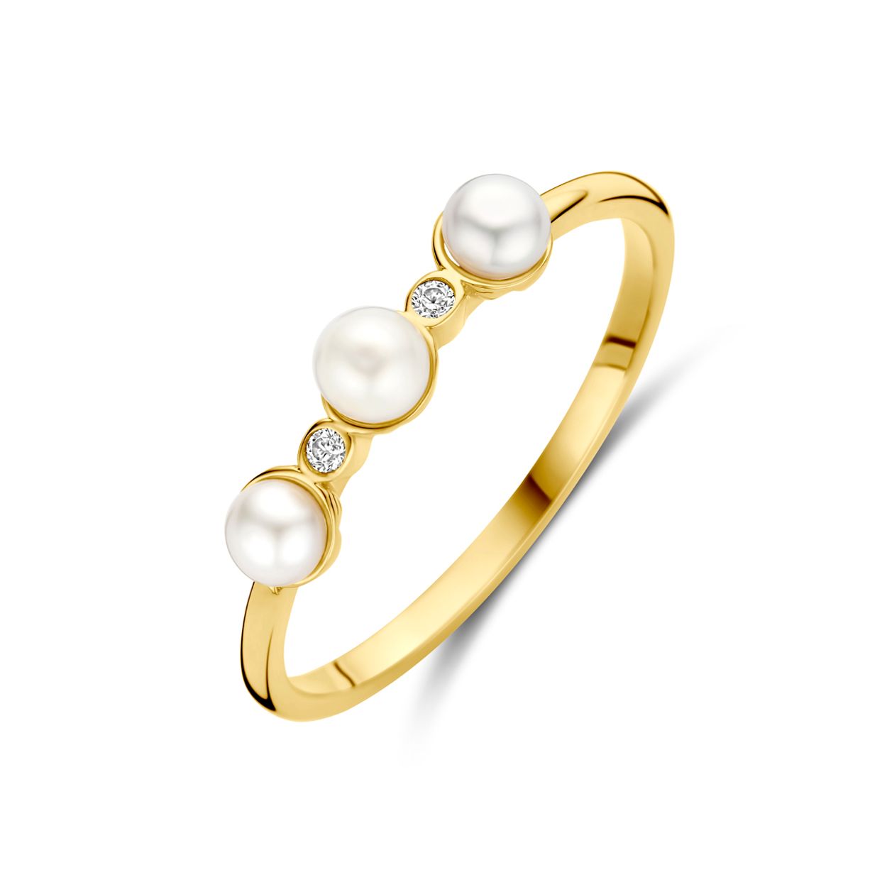 Gouden dames ring met parel en zirkonia