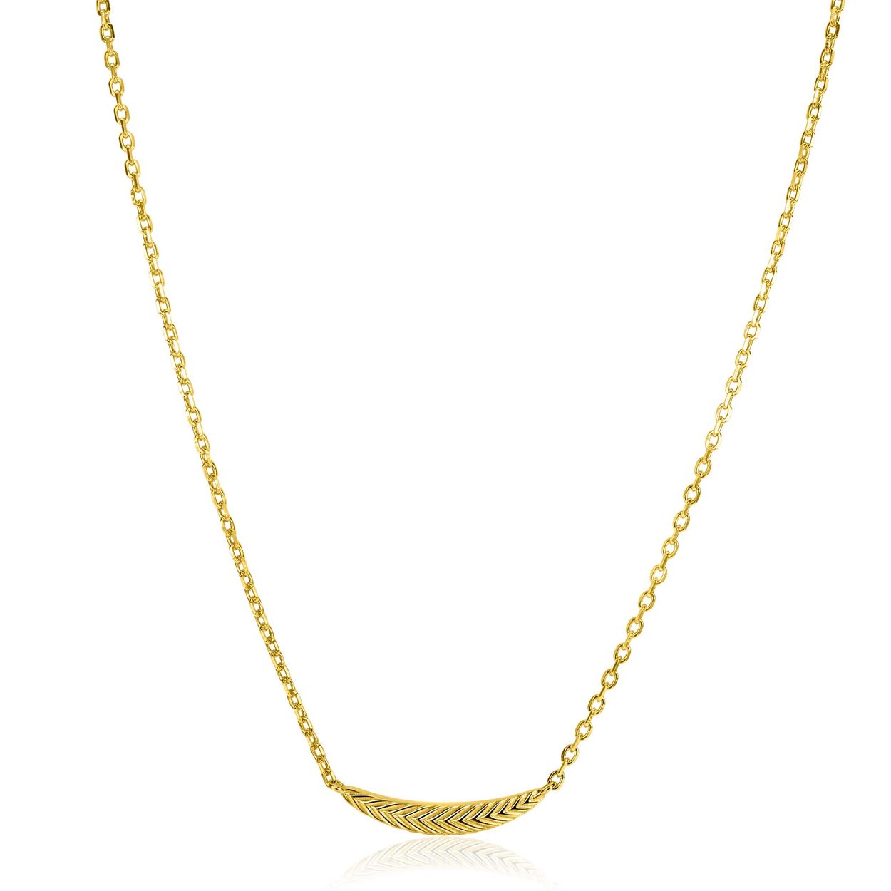 ZINZI gold plated zilveren schakelkettinkje met grote veer. De veer staat symbool voor je vleugels uitslaan en vrijheid. 40-45cm ZIC2644G