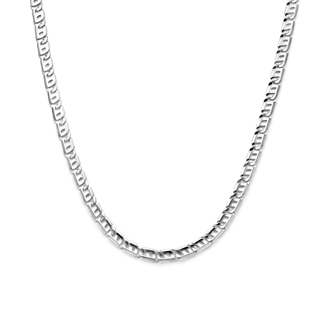 925 Zilveren collier met een draaglengte van 50cm en een schakelbreedte van 7mm. Uitgevoerd met karabijnsluiting.