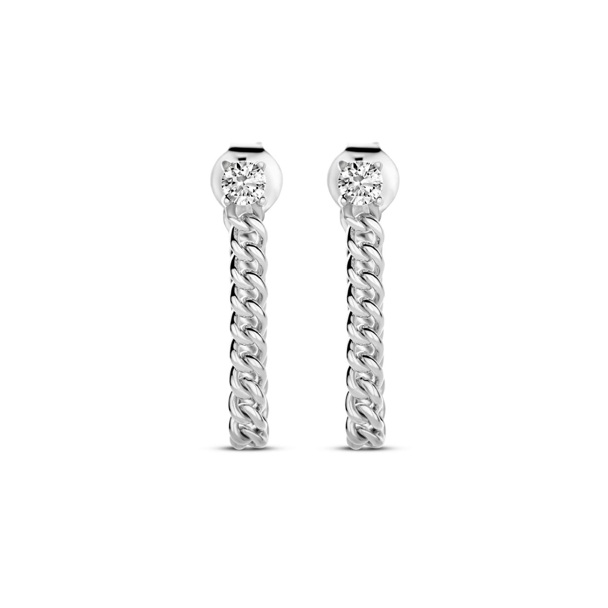 Gerhodineerd 925 zilveren oorknoppen uitgevoerd met zirkonia. De oorknoppen hebben een diameter van 3mm.