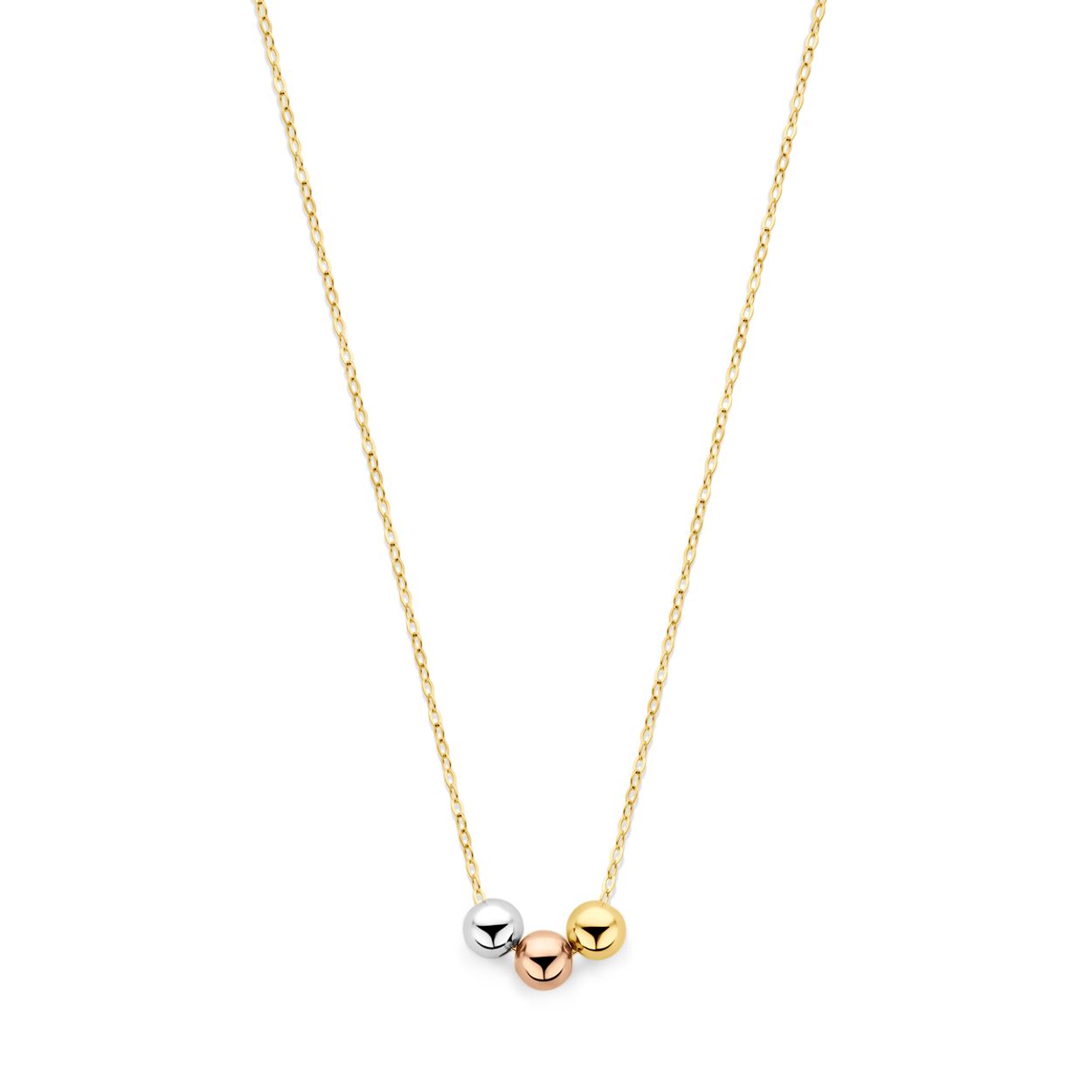 collier tricolor bolletjes 42 - 45 cm 14K tricolor goud