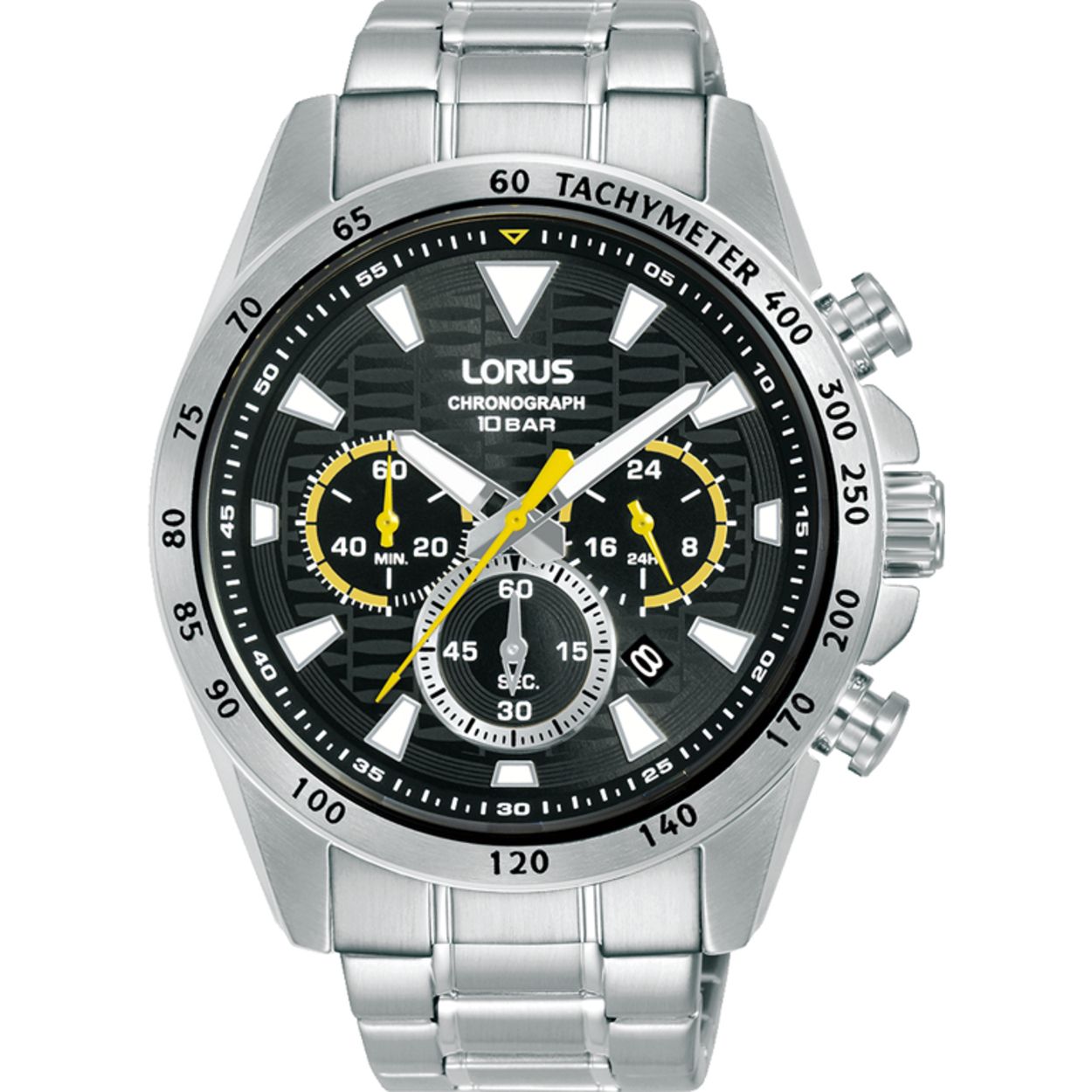 Dit is een herenhorloge van het merk Lorus. Het is een chronograaf horloge gemaakt van staal. De diameter van de kast is 43.5 mm en de kast is 11.9 mm dik.
De verdere specificaties van het horloge zijn als volgt:
Kastvorm: rond
Kastkleur: zilverkleurig
Kastmateriaal: staal
Bandbreedte: 22 mm
Bandlengte: 263.5 mm
Sluiting: vouwsluiting met drukker
Wijzerplaatkleur: zwart
Glassoort: hardlex mineraal glas
Waterdichtheid: 10 ATM
Techniek: quartz