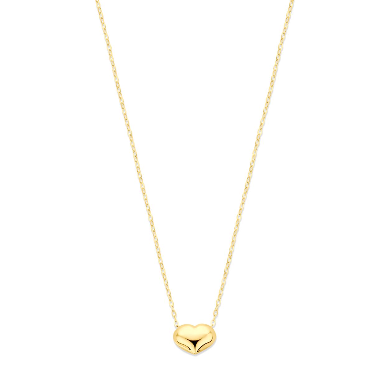 14k Geelgouden collier uitgevoerd met een hartje. Het collier heeft draaglengtes van 42-45cm.