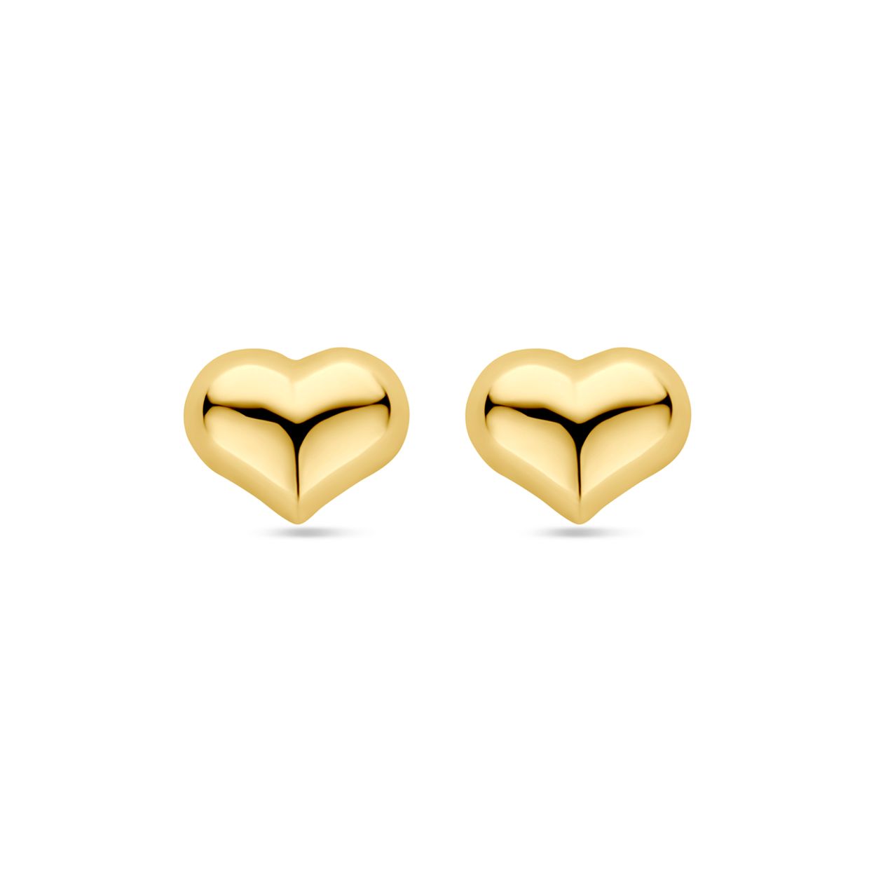 14k Geelgouden oorknoppen uitgevoerd in de vorm van een hartje. De oorknoppen hebben een afmeting van 5.5x7.5mm.