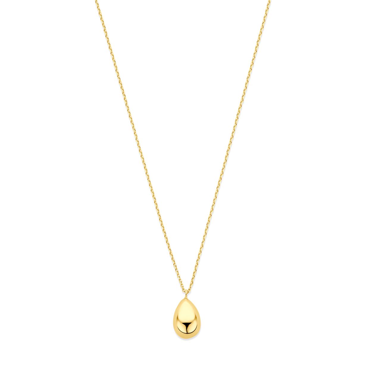 14k Geelgouden collier uitgevoerd met een druppel. Het collier heeft draaglengtes van 42-45cm.