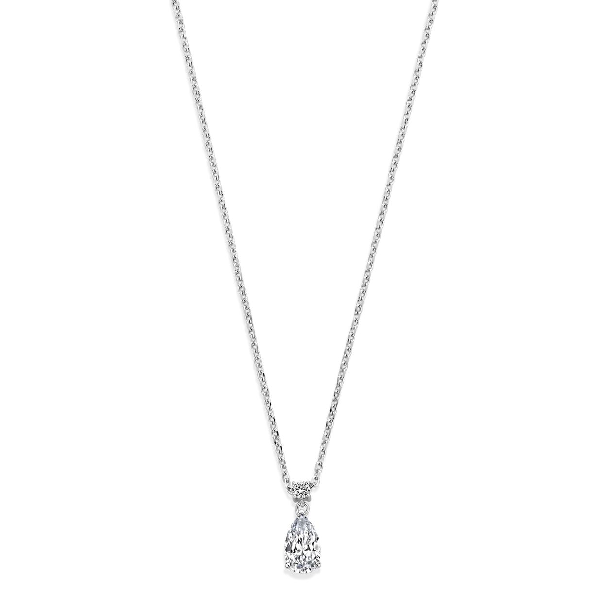 Gerhodineerd 925 zilveren collier uitgevoerd met zirkonia. Het collier heeft een draaglengte van 43cm met 3cm extensie. Uitgevoerd met karabijnsluiting.