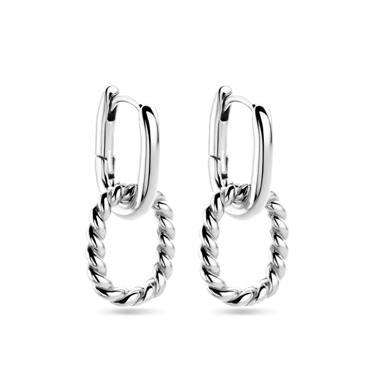 Gerhodineerd 925 zilveren klapoorringen. De klapoorringen hebben een totale hoogte van 25mm.